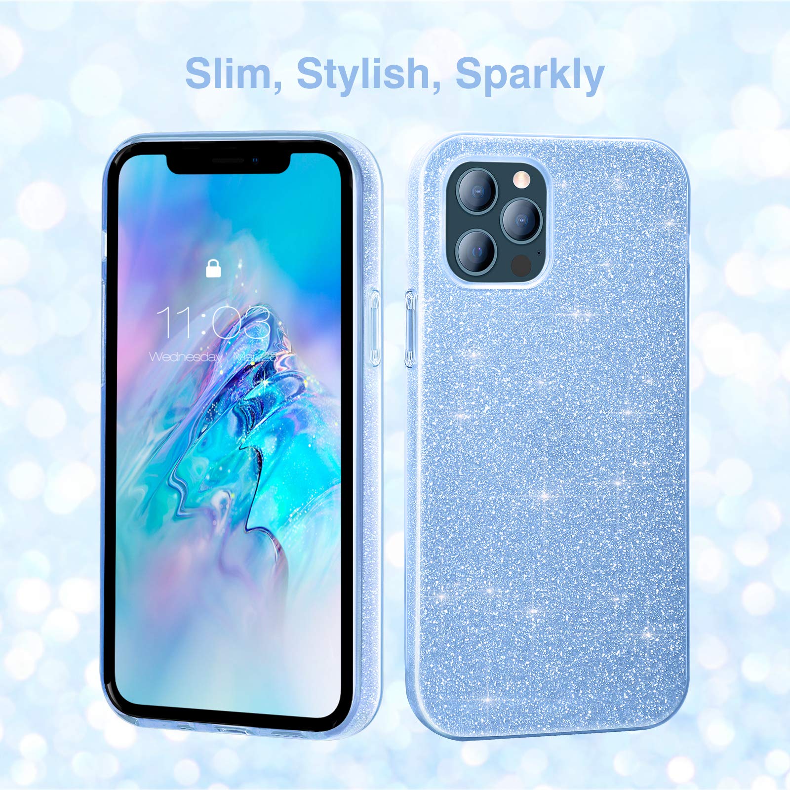MILPROX Sparkly Glitter Shiny Gel Case Compatible with iPhone 12 & iPhone 12 Pro (2020) - Blue | Protective Cover for Everyday Use & Special Occasions