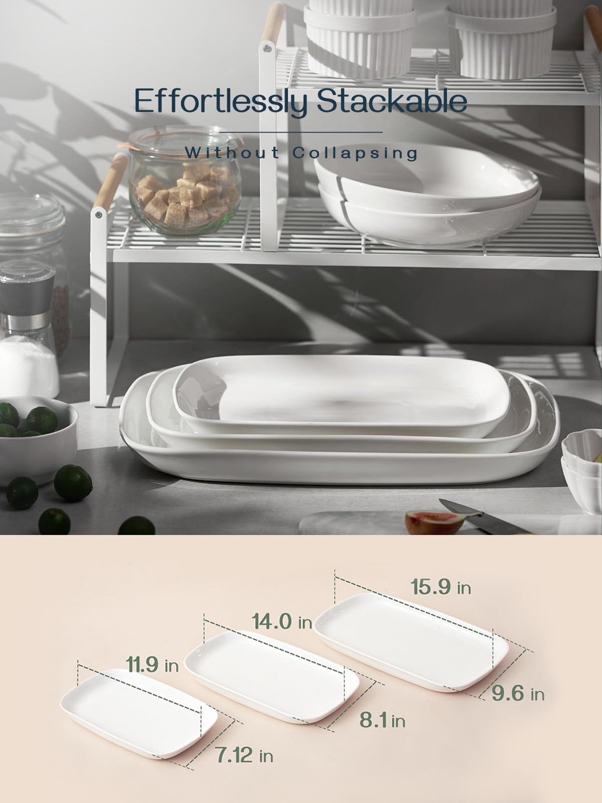 DOWAN 3-Piece White Porcelain Serving Platters Set - 16