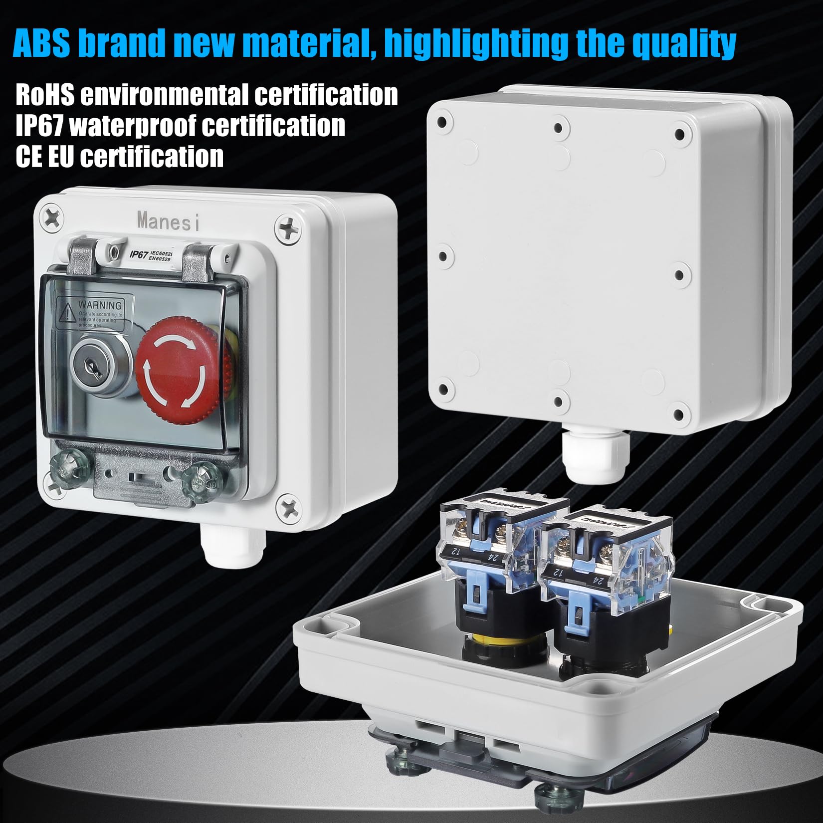 IP67 Waterproof Emergency Stop Button Switch with Protective Cover - Outdoor Anti-Misoperation Key Switch for Industrial Machinery, Marine Equipment & Harsh Environments