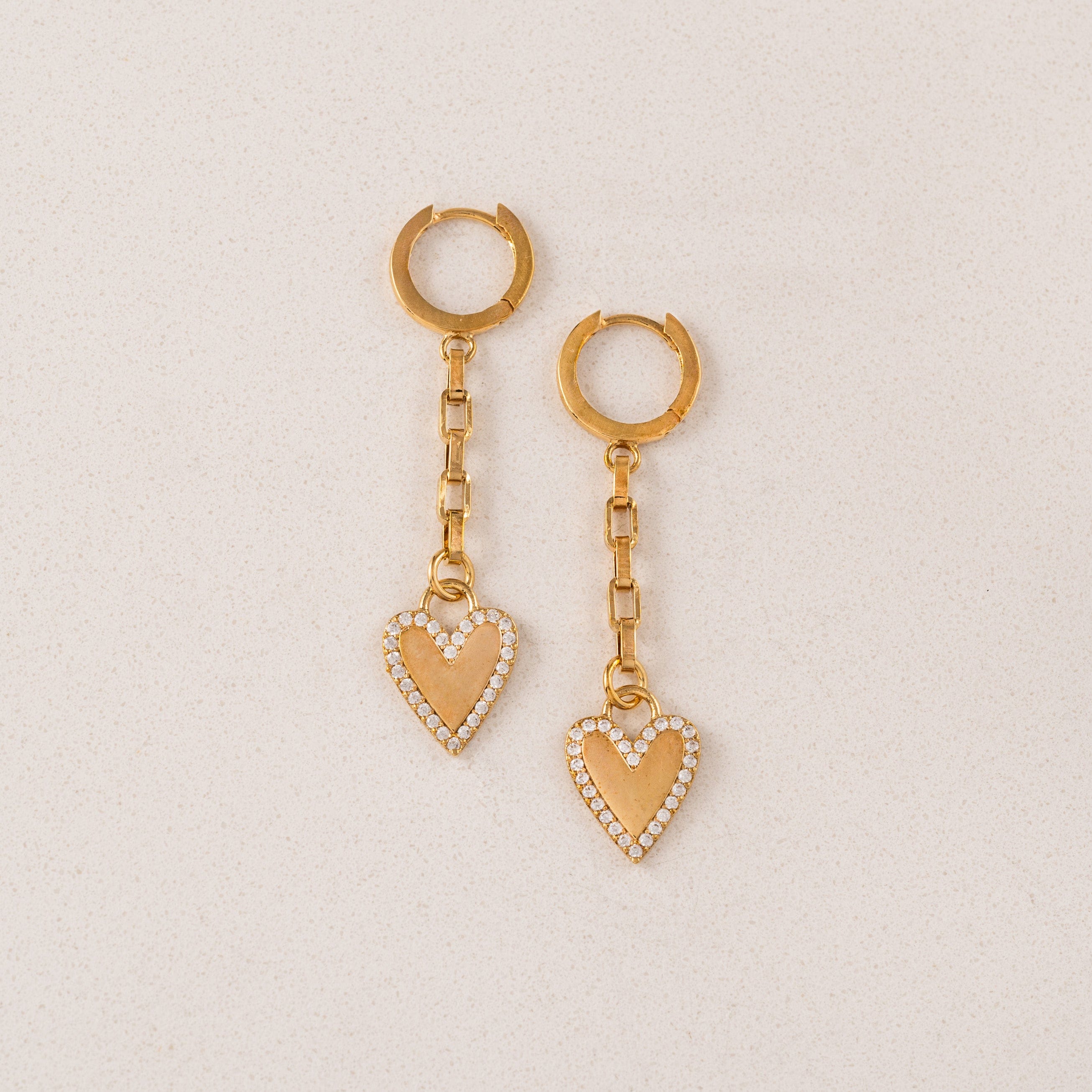 Verona Pave Heart Huggie Drop Hoop Earrings - 14K Gold Plated Dainty Jewelry for Women | Perfect for Valentine's Day Gifts, Date Nights & Special Occasions