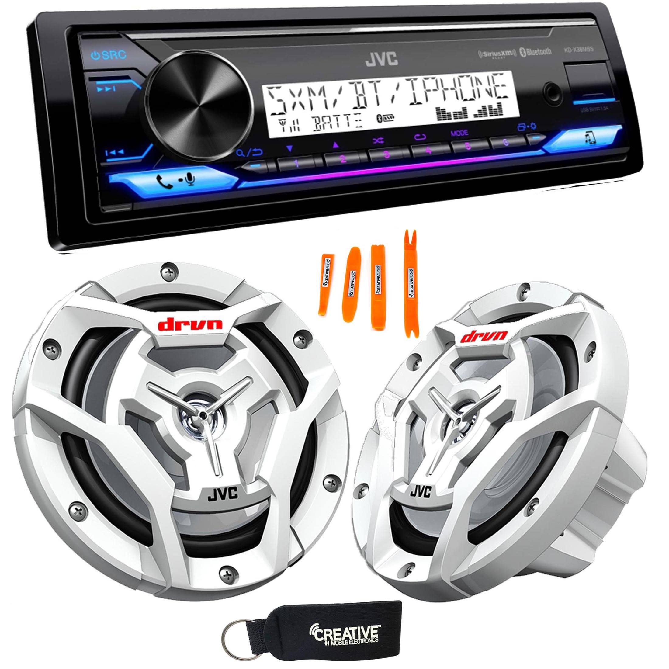 JVC KD-X37MBS Marine Digital Receiver with Bluetooth, USB, XM Ready, Amazon Alexa Compatible + CS-DR6201MW 6.5