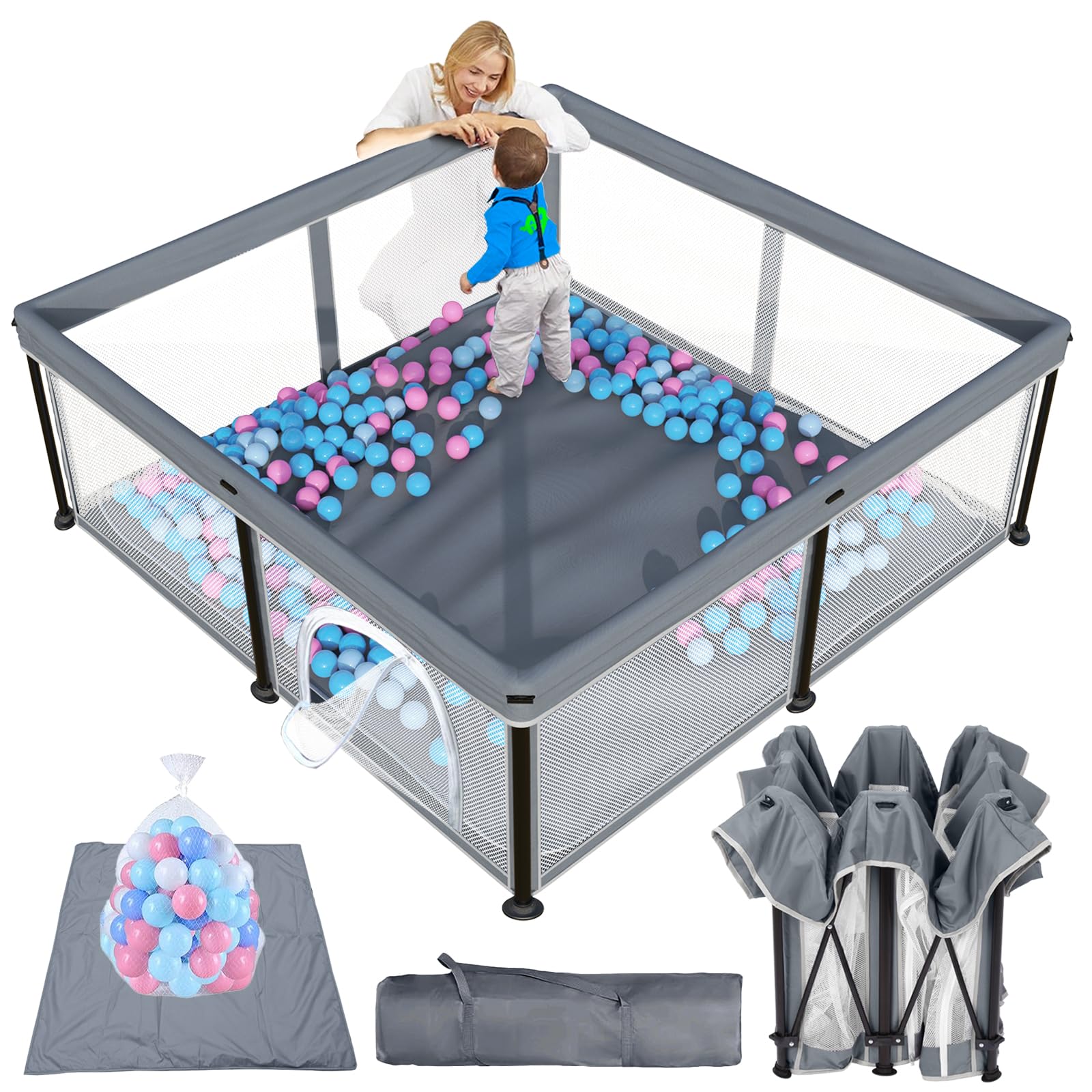 Foldable Baby Playpen with Mat - 50