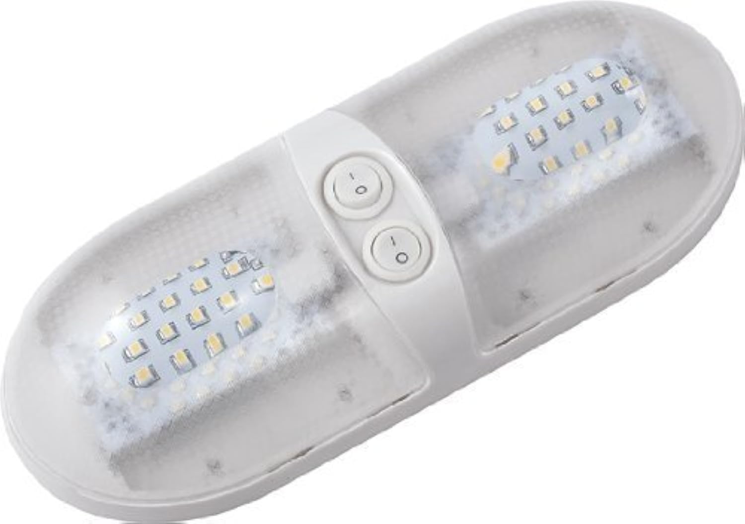 Natural White LED RV Ceiling Double Dome Light Fixture - 12V Double 921 Wedge Bulb (F3528002) for Camper, Motorhome & Travel Trailer Interior Lighting