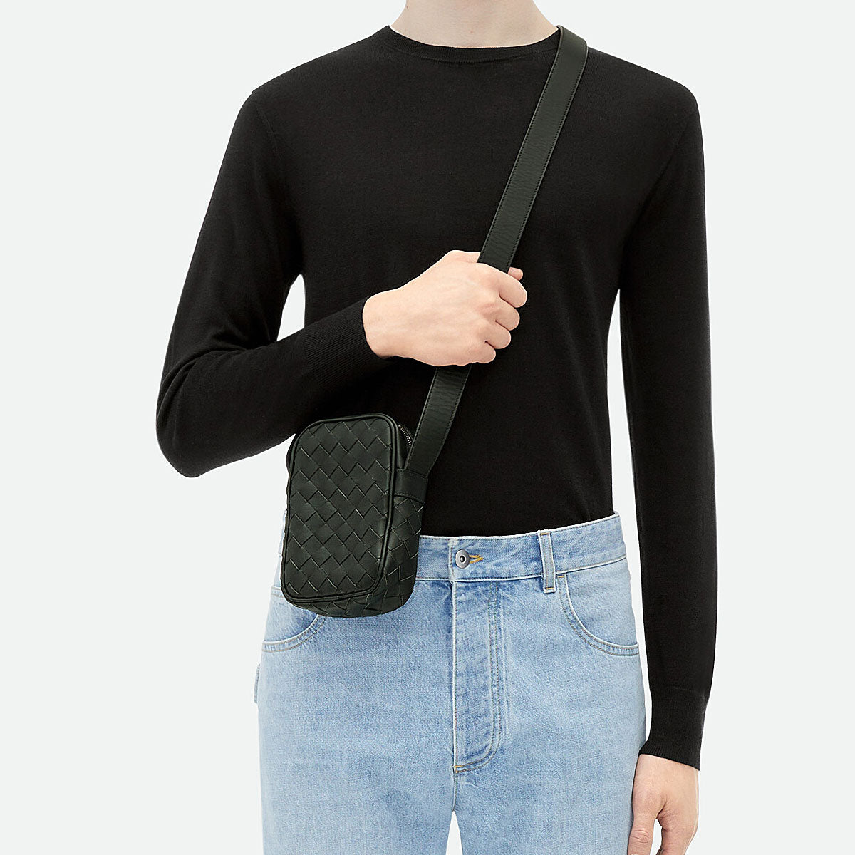 Intrecciato Zip Phone Crossbody Bag - Dark Green Leather Purse for Women | Perfect for Travel, Shopping & Everyday Use