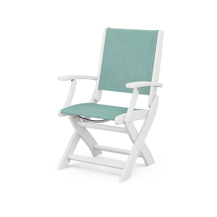 POLYWOOD Coastal Folding Chair - Durable Outdoor Furniture for Patio, Beach & Poolside - Weather-Resistant Adirondack Style Chair with Cup Holder