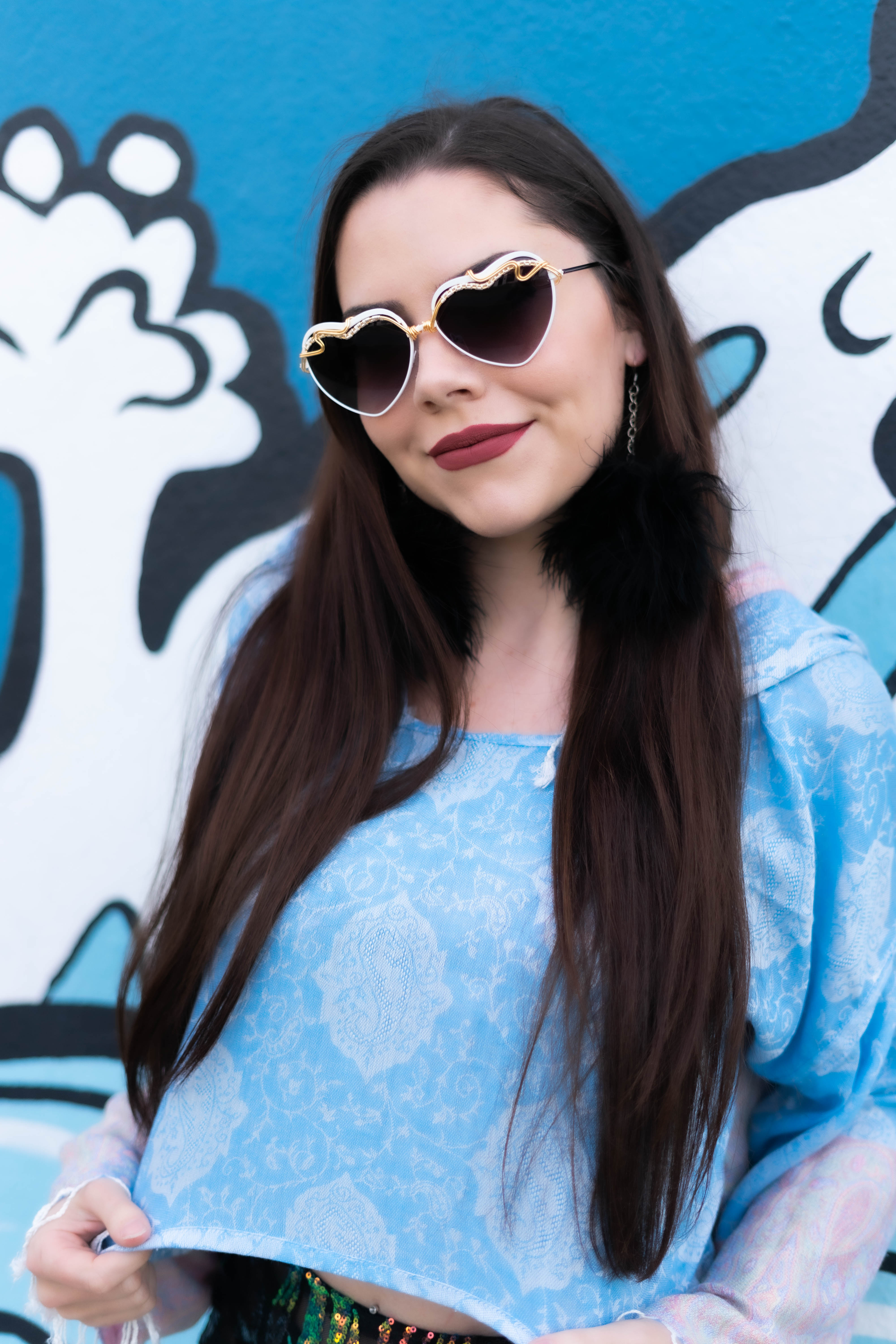 PASH LS Crop Top - Blue Clouds Print | Women's Fashion Long Sleeve Shirt | Perfect for Casual Wear, Street Style & Instagram Outfits