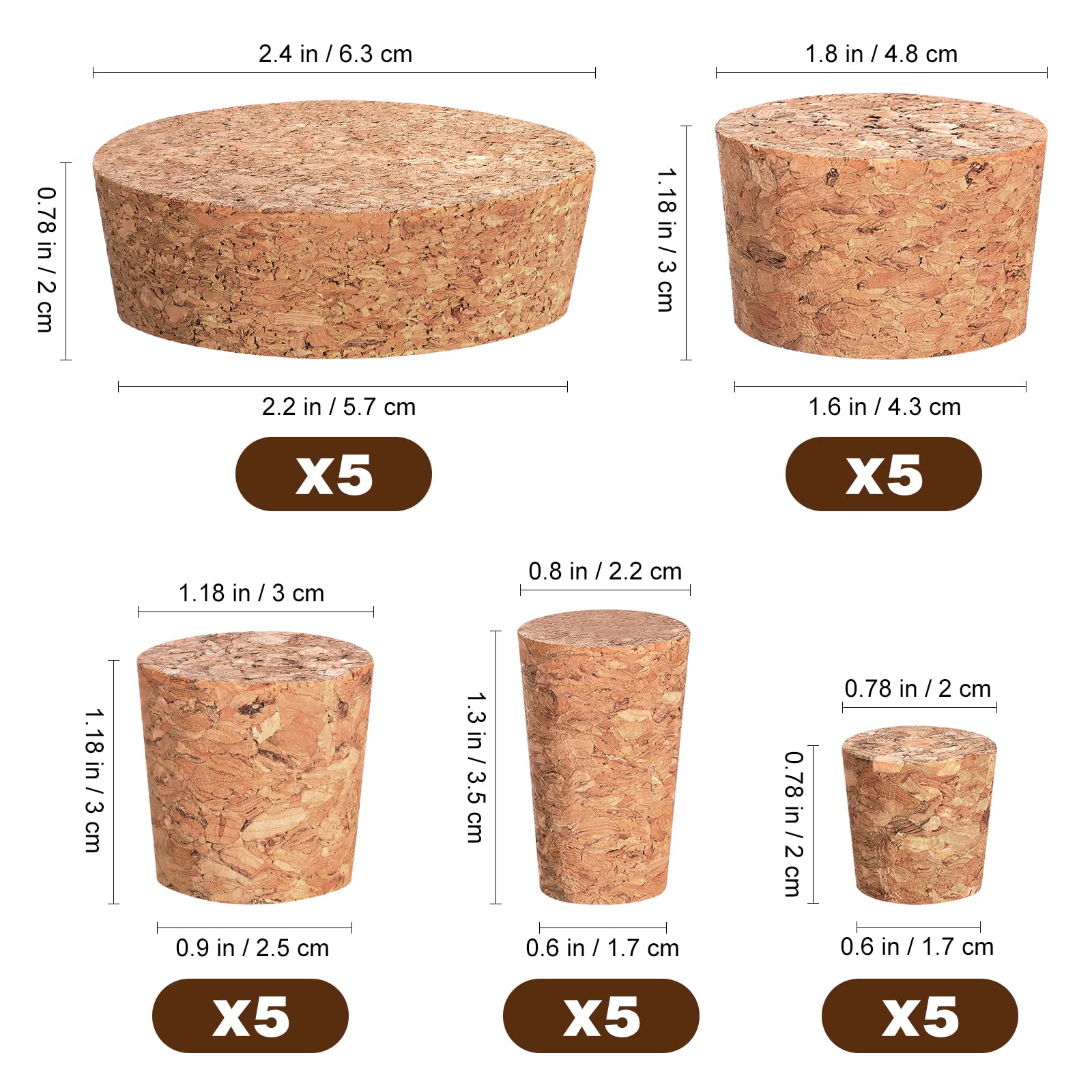 ARTIBETTER 25pcs Natural Wood Tapered Cork Stoppers - Premium Wine Bottle Corks Replacement for Bar, Home & Restaurant Use - Perfect for Sealing Wine, Olive Oil & DIY Craft Bottles
