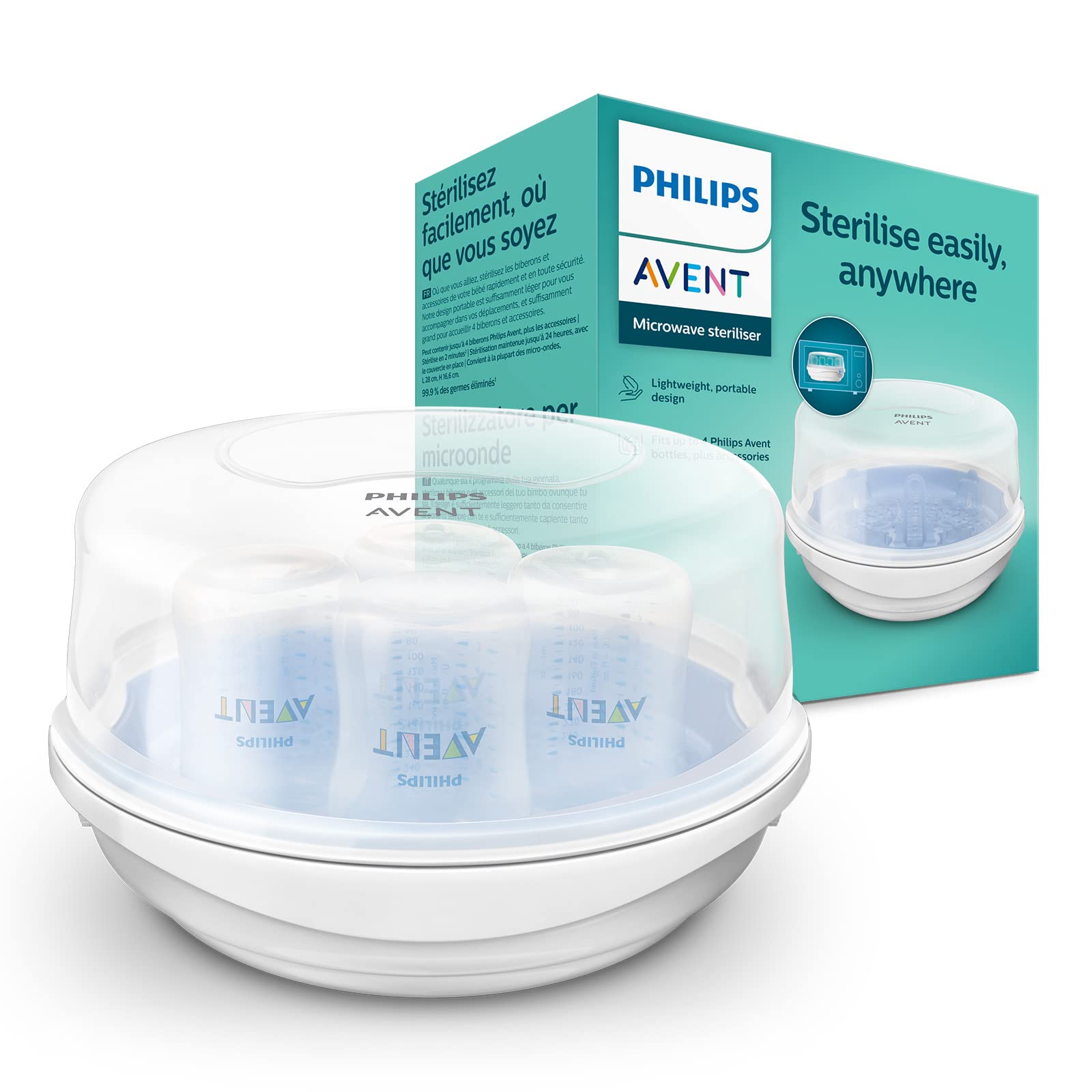 Philips AVENT Microwave Steam Sterilizer for Baby Bottles & Pacifiers – Quick & Safe Sterilization for Breast Pump Parts, Teethers & Feeding Accessories (Perfect for Travel & Daycare Use)