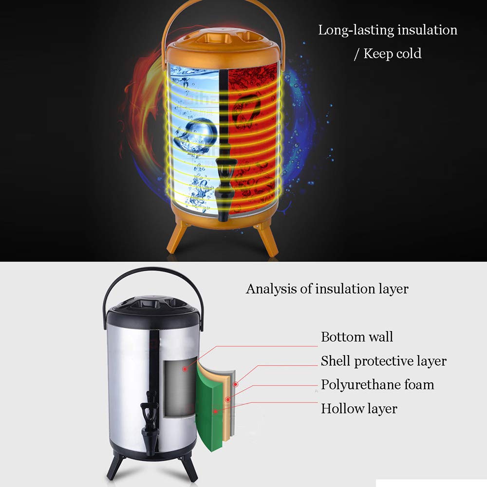 Stainless Steel Insulated Beverage Dispenser with Tap - Commercial Warm & Cold Drink Dispenser for Tea, Espresso, Milk Tea - Perfect for Parties, Hotels, Cafes & Beverage Shops
