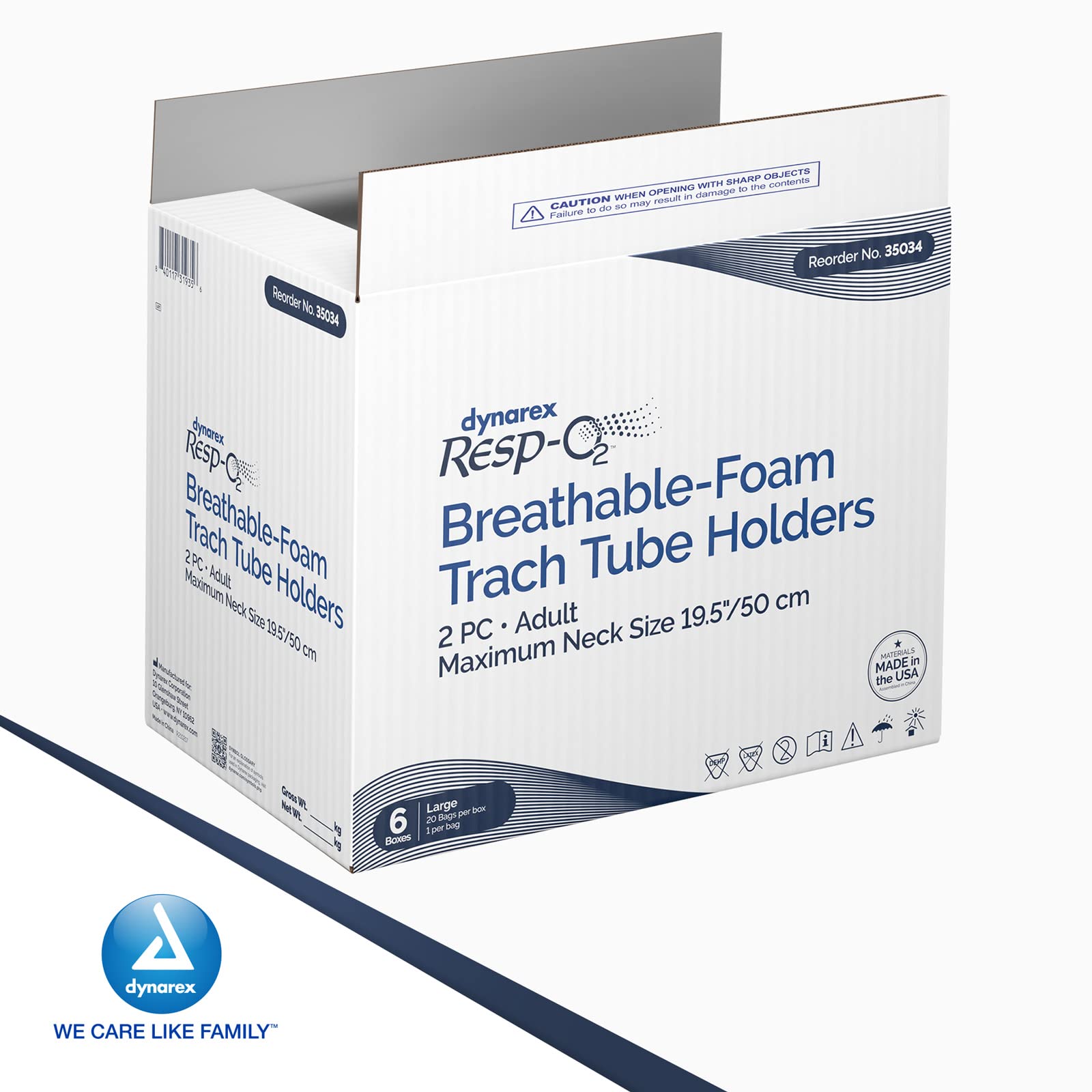 Dynarex Adjustable Breathable Foam Tracheostomy Tube Holder - Soft Outer Ties & Hook-and-Loop Closure - 2-Piece Large Size (Case of 120) - Ideal for Post-Surgery Care & Long-Term Tracheostomy Support