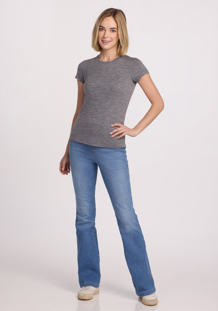 Addie Short Sleeve Crew Neck T-Shirt for Women - Soft Graphite Heather Cotton Tee - Casual Everyday Wear & Layering Essential
