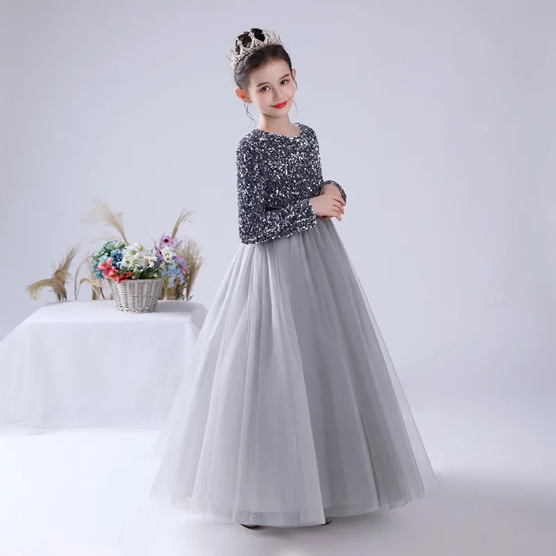 Sparkly Sequins Long Sleeve Flower Girl Dress for Weddings & Special Occasions - Perfect for Birthday Parties, Pageants, and Holiday Celebrations