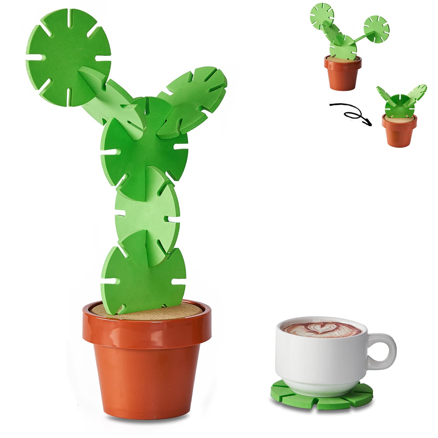 Funny Cactus Coasters Set of 6 - Absorbent Drink Coasters for Coffee Table, Home & Office Decor - Perfect Gift for Cactus Lovers (Light Green) | Great for Protecting Tables from Spills in Living Room, Bar or Kitchen