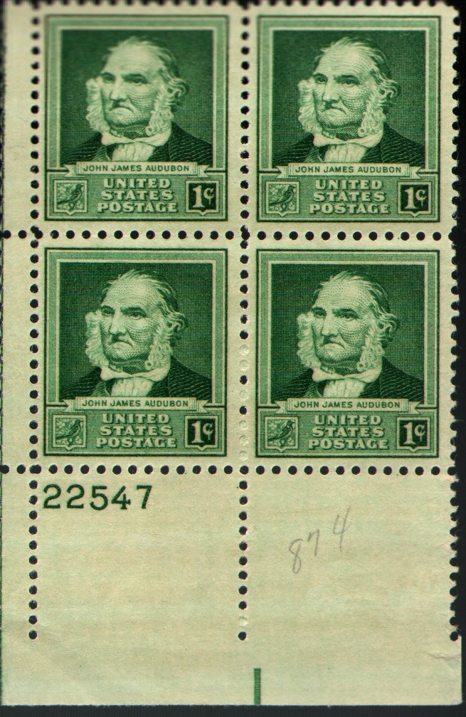 John James Audubon Painter Ornithologist US Stamps - Collectible Plate Block for Philatelists