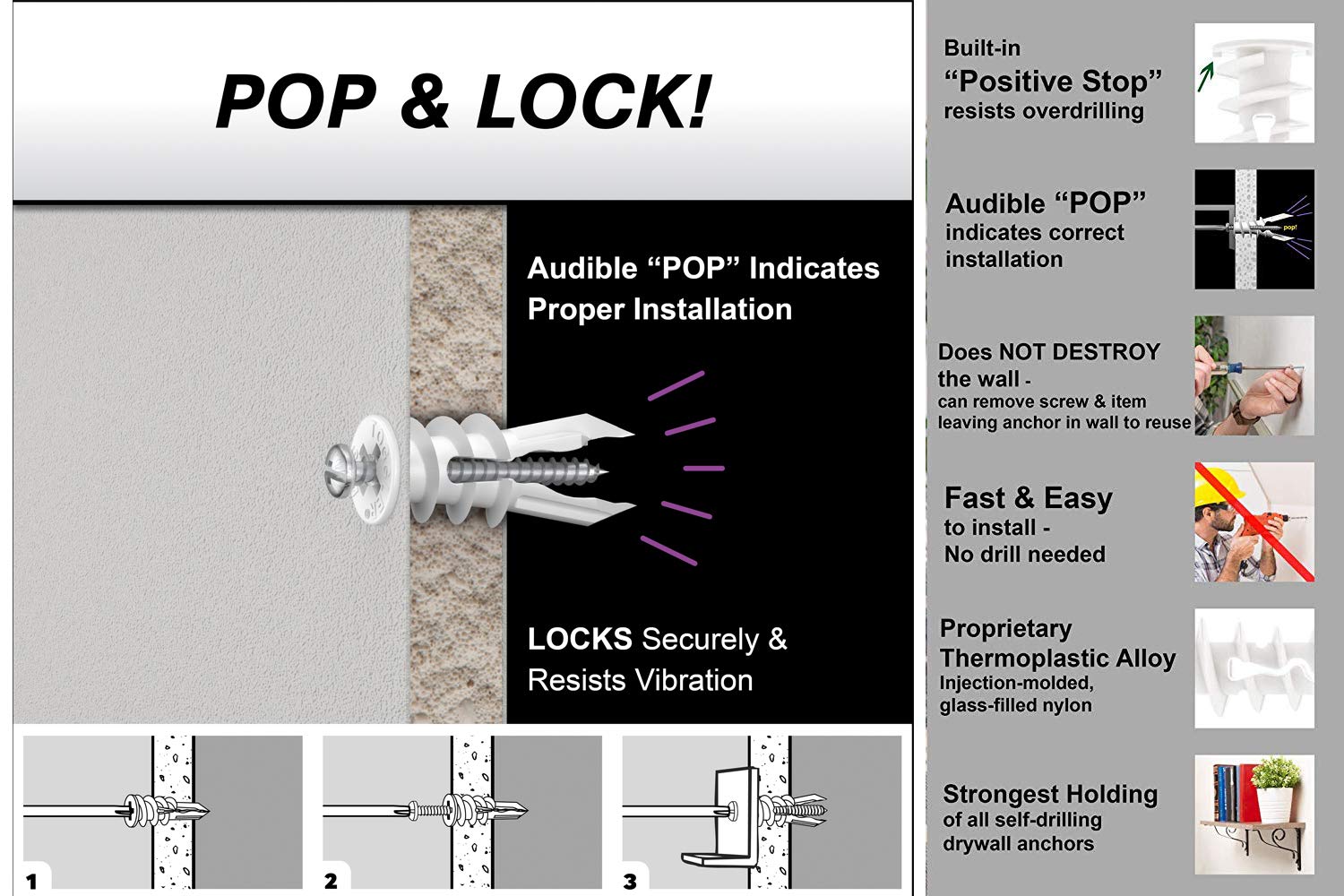 Heavy Duty Toggle Anchor Kit - 44-Piece for Drywall & Concrete - Secure TV, Shelves & Cabinets