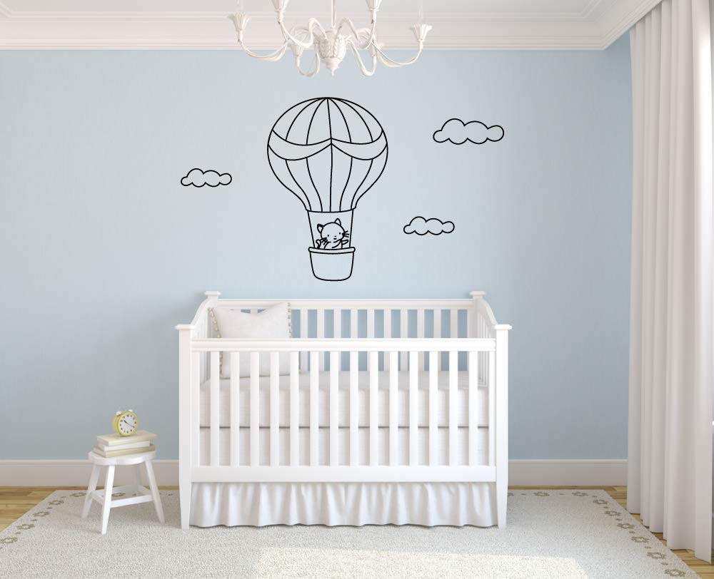 Hot Air Balloon Cat Clouds Animal Cartoon Wall Stickers - Fun Vinyl Decals for Kids Room, Nursery & Home Decor (27x30 inch) - Perfect for Bedroom, Kindergarten & Playroom Wall Art