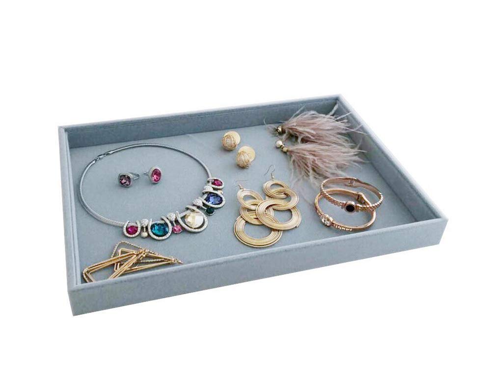 Premium Velvet Grey Jewelry Trays - Stackable Drawer Organizer Inserts with Dividers for Necklaces, Rings & Watches | Luxury Jewelry Storage Solution for Bedroom Vanity & Travel Case Organization