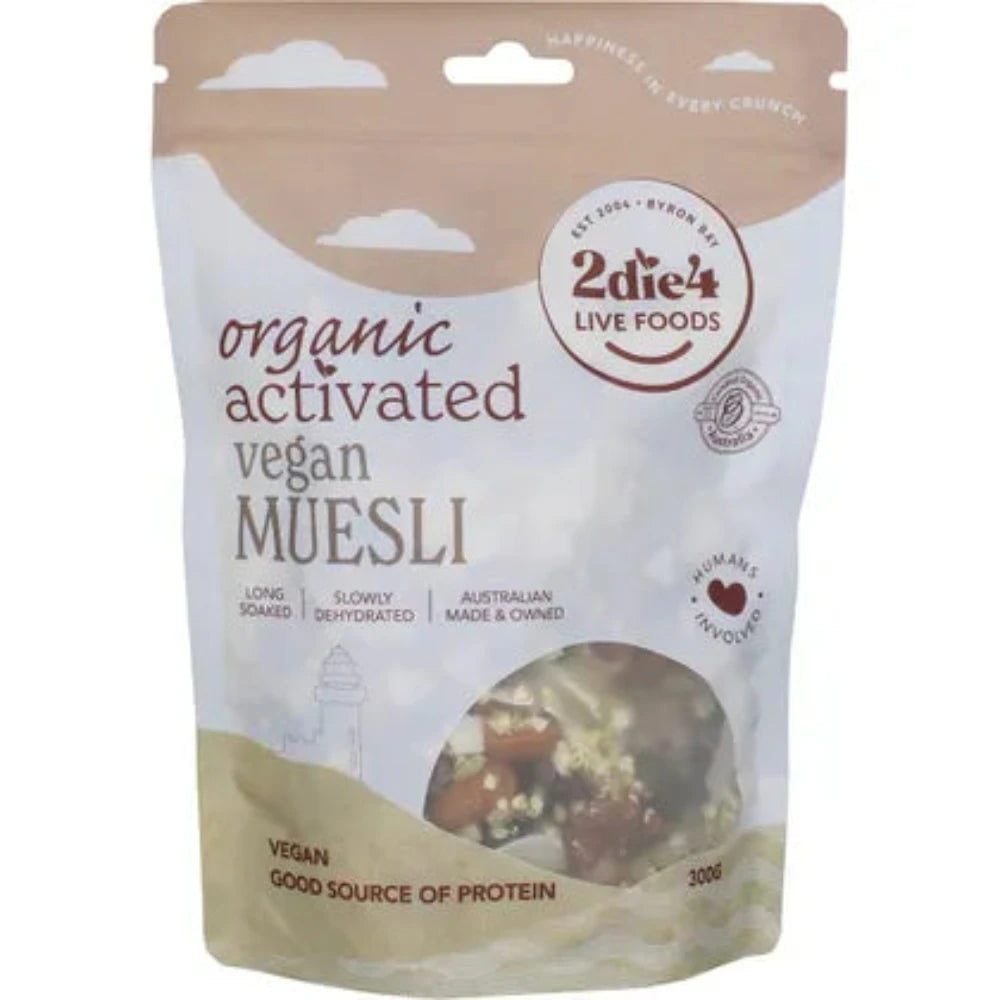 2DIE4 LIVE FOODS Activated Organic Muesli 300g - Healthy Breakfast Cereal with Nuts & Fruits | Perfect for Vegan, Gluten-Free Diets & On-the-Go Snacking