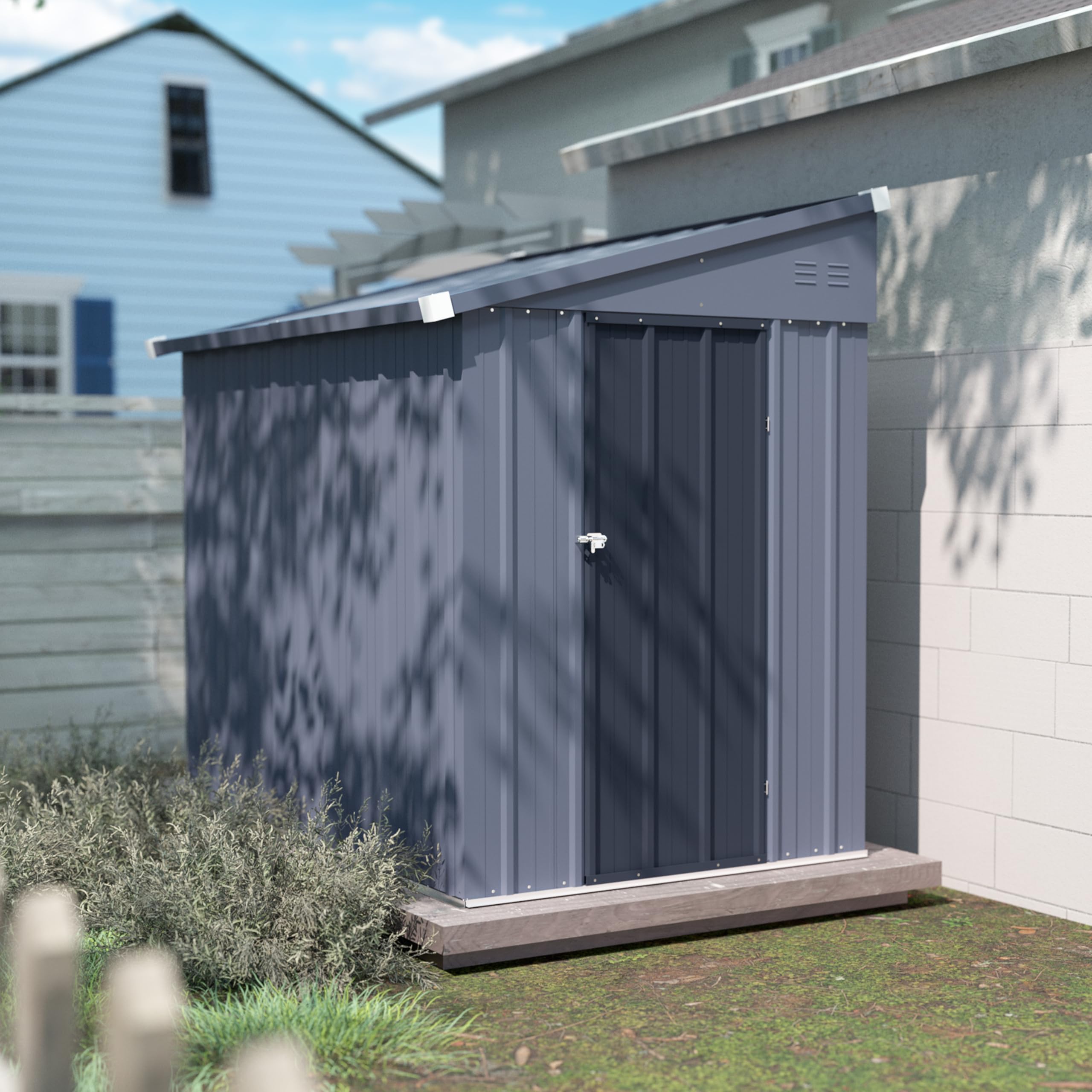VEIKOU 4x6FT Heavy-Duty Metal Storage Shed - Galvanized Steel Outdoor Shed with Lockable Door & Ventilation - Weatherproof Garden Shed for Backyard, Patio & Lawn Equipment Storage (Gray & Black)