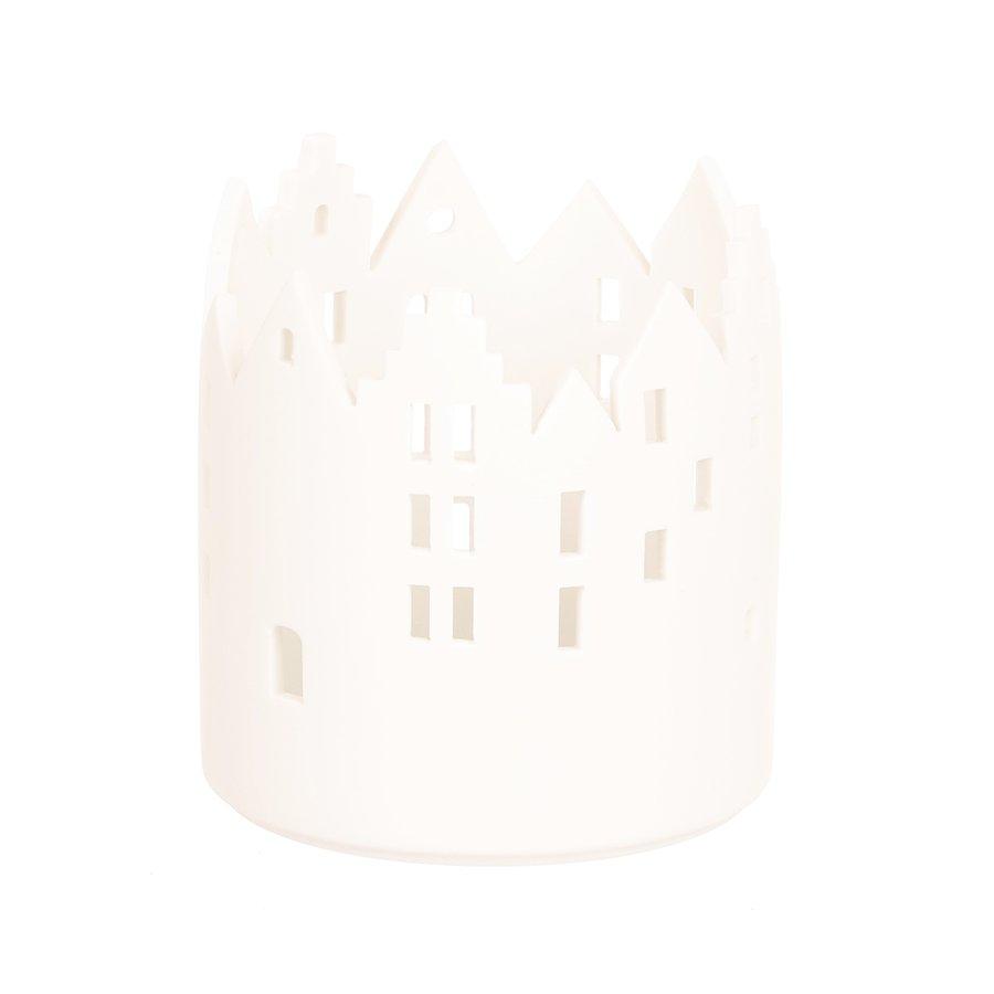 Christmas Porcelain Candle Holder - Town Hall Square Design with City Lights - Elegant Holiday Decor for Home, Dining Table & Fireplace (154g) | Perfect for Christmas Parties, Winter Weddings & Cozy Evenings