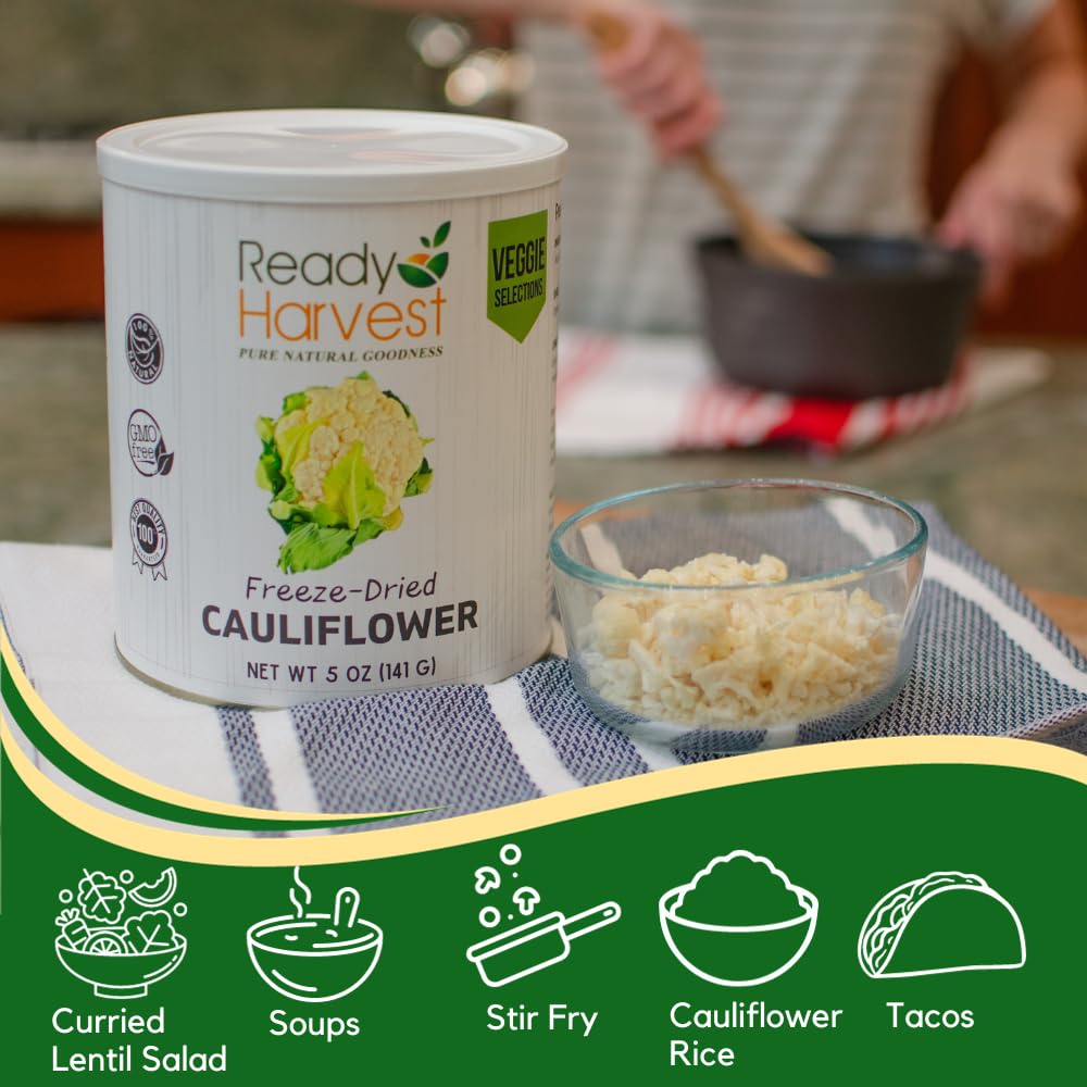 Freeze-Dried Whole Cauliflower in #10 Can | Emergency Food Storage, Camping & Survival Supplies | 25-Year Shelf Life | 6-Pack | Perfect for Prepping, Outdoor Adventures & Long-Term Food Preservation