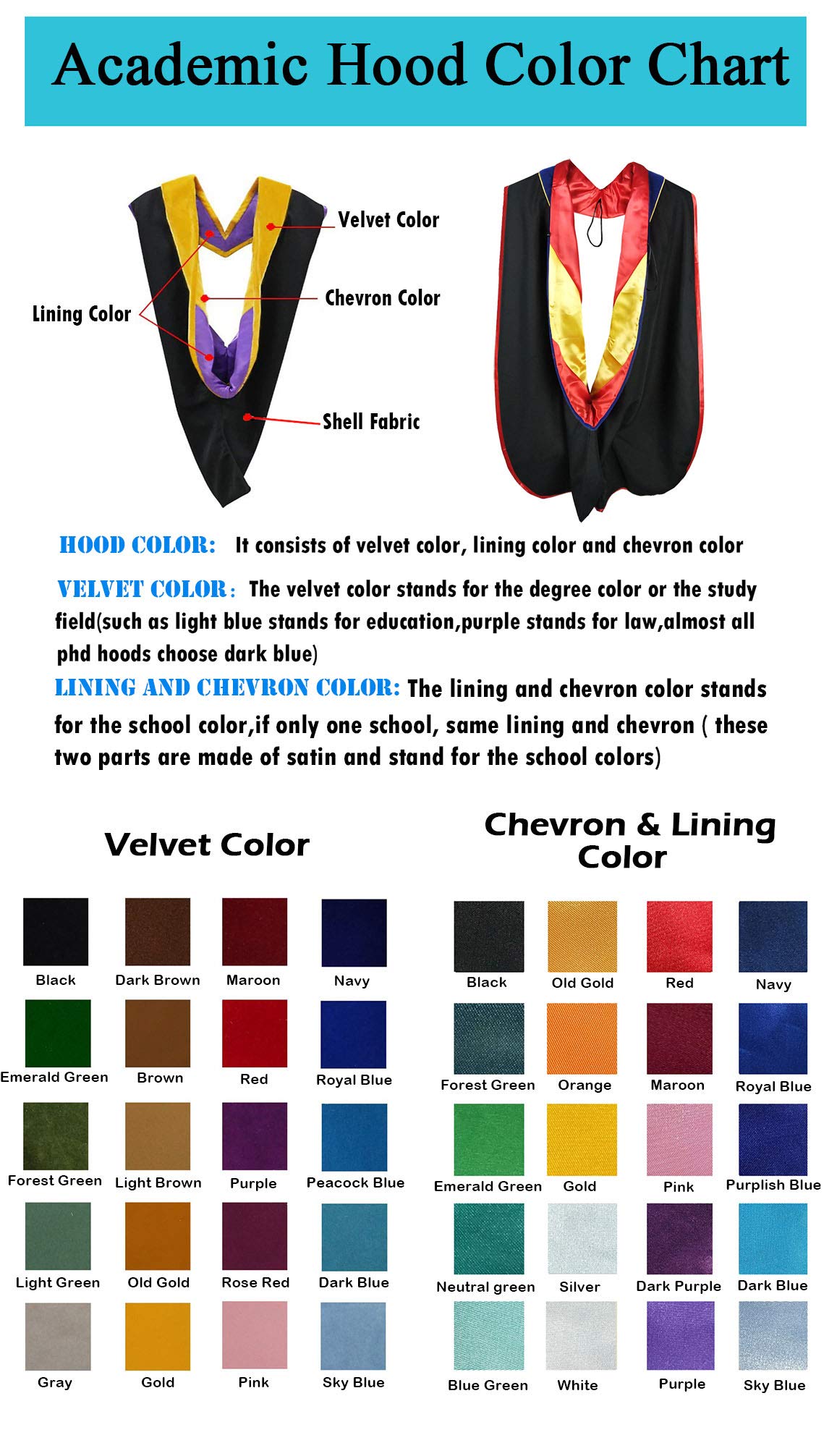 Custom Graduation Hood with Gold Piping - Doctoral Regalia for Academic Ceremonies & Commencement Photos