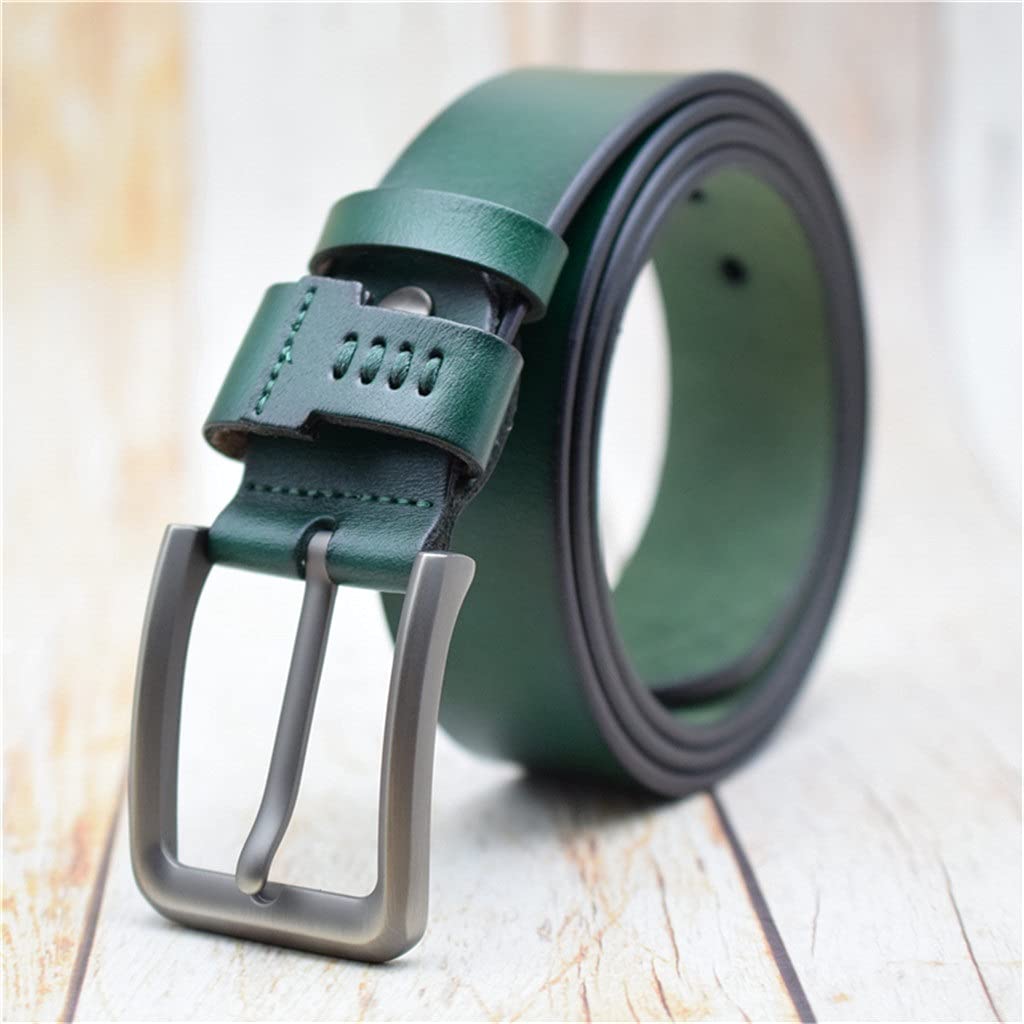Vintage Men's Leather Belt with Metal Buckle - 1.5