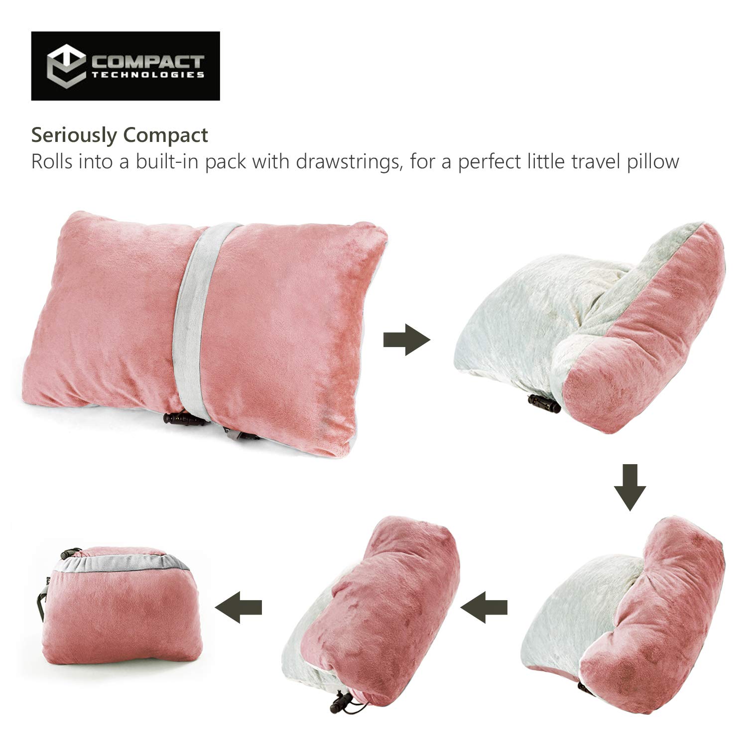 Ultra Soft Compact Travel Pillow with Shredded Memory Foam - Breathable Fleece Cover for Neck Support on Airplanes, Cars & Trains - Patented Roll-Up Design (Pink) - Perfect for Long Flights, Road Trips & Commuting