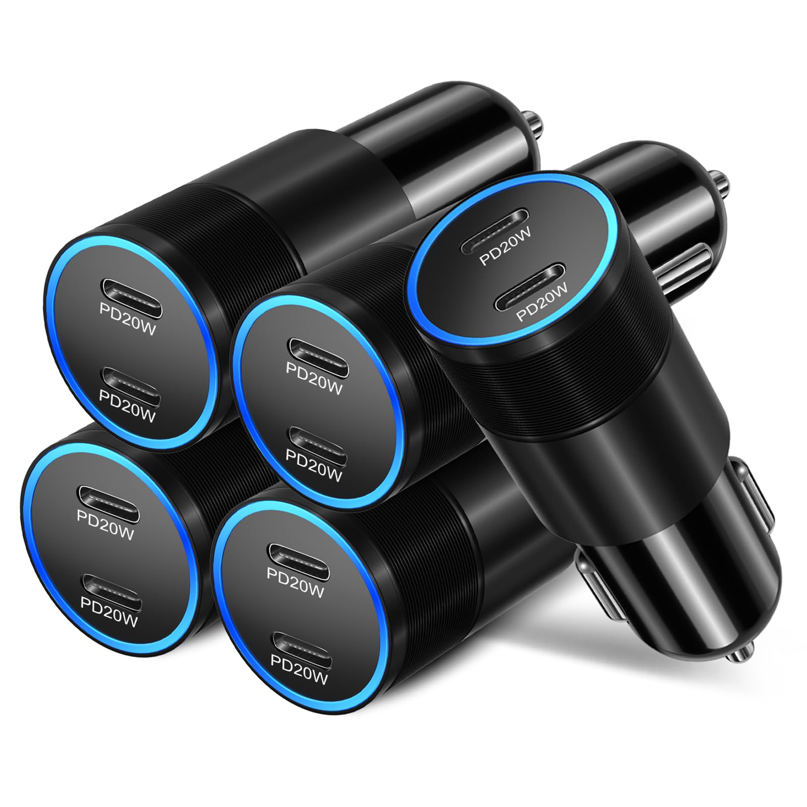 Bangfun 40W Dual Port USB C Car Charger 5 Pack - PD 3.0 Fast Charging Adapter for iPhone 15/14/13/12/11 Pro Max, Galaxy S24/S23, Pixel 8/7 - Perfect for Road Trips & Daily Commute (Black)