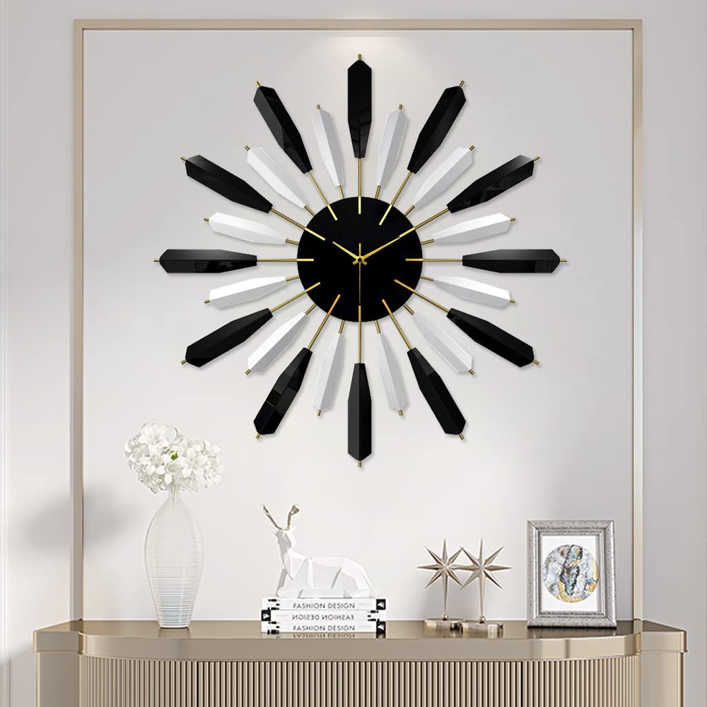 27.6 Inch Large Modern Wall Clock - Silent Quartz Movement, Minimalist Black Metal Round Clock for Living Room, Dining Room, Bedroom & Kitchen Decor | Perfect for Home, Office and Interior Design