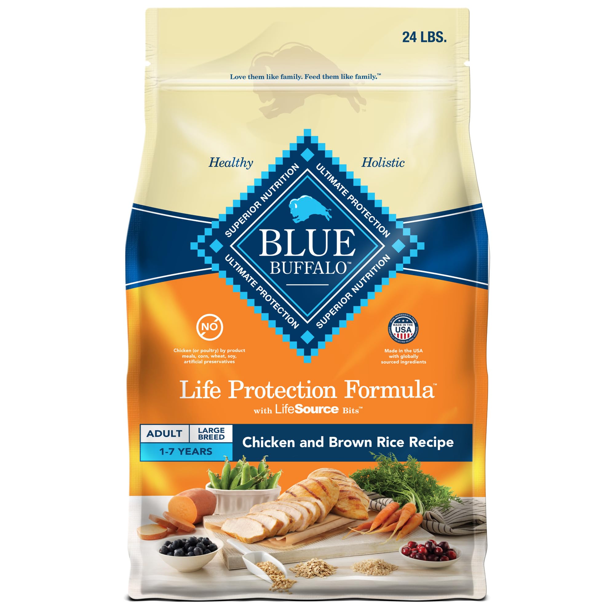 Blue Buffalo Life Protection Formula Large Breed Adult Dry Dog Food - Natural Chicken & Brown Rice Recipe for Joint Health & Lean Muscles (24lb Bag) | Ideal for Active Large Dogs, Daily Nutrition & Healthy Weight Management