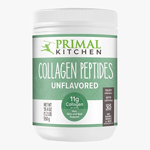 Primal Kitchen Unflavored Collagen Peptides Powder - 1.2 lb | Grass-Fed Hydrolyzed Collagen for Skin, Hair & Joint Support | Perfect for Smoothies, Coffee & Baking Recipes