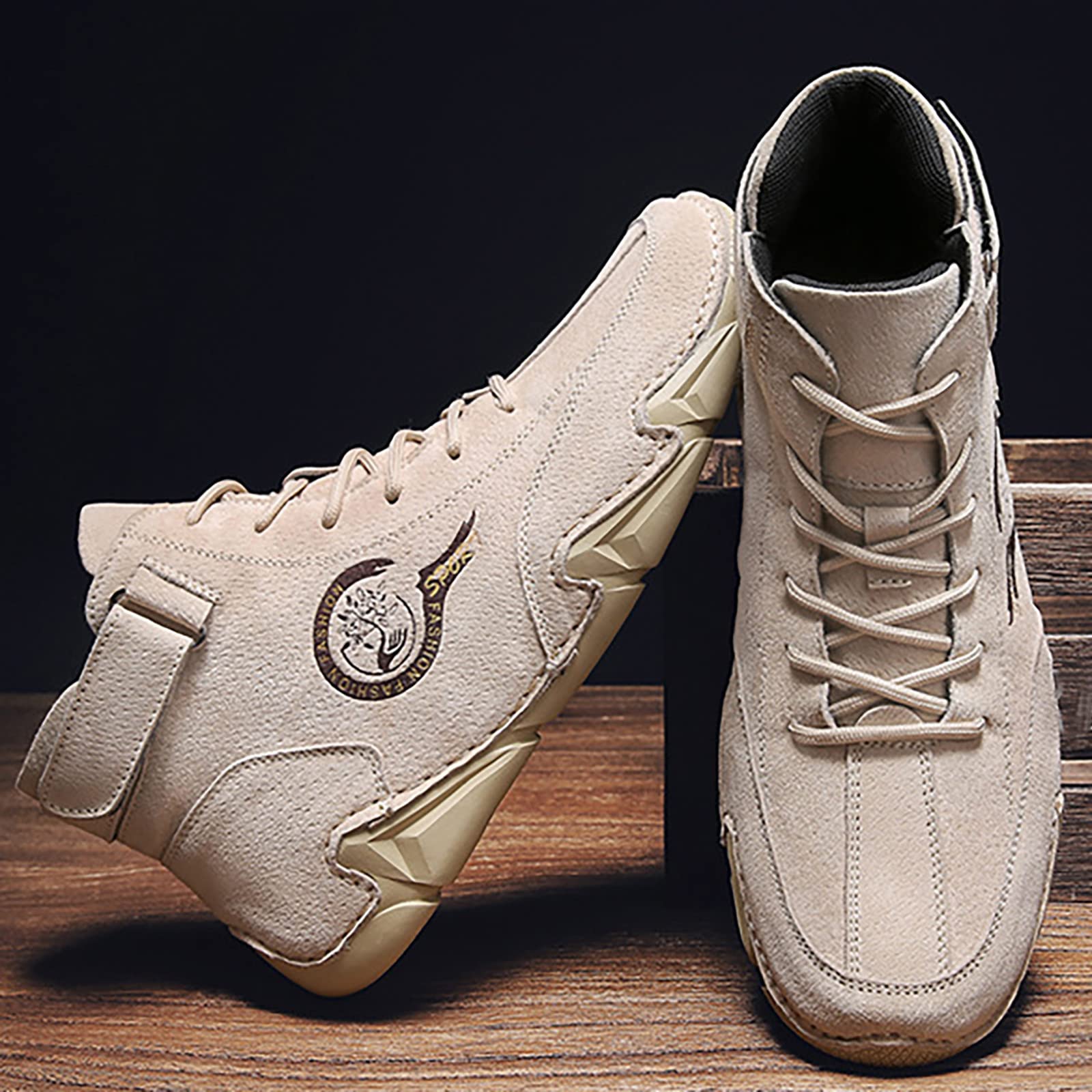 Men's High Top Leather Sports Shoes - Korean Style Spring & Autumn Trainers for Running & Casual Wear | Durable Short Boots for Gym, Workout & Daily Use
