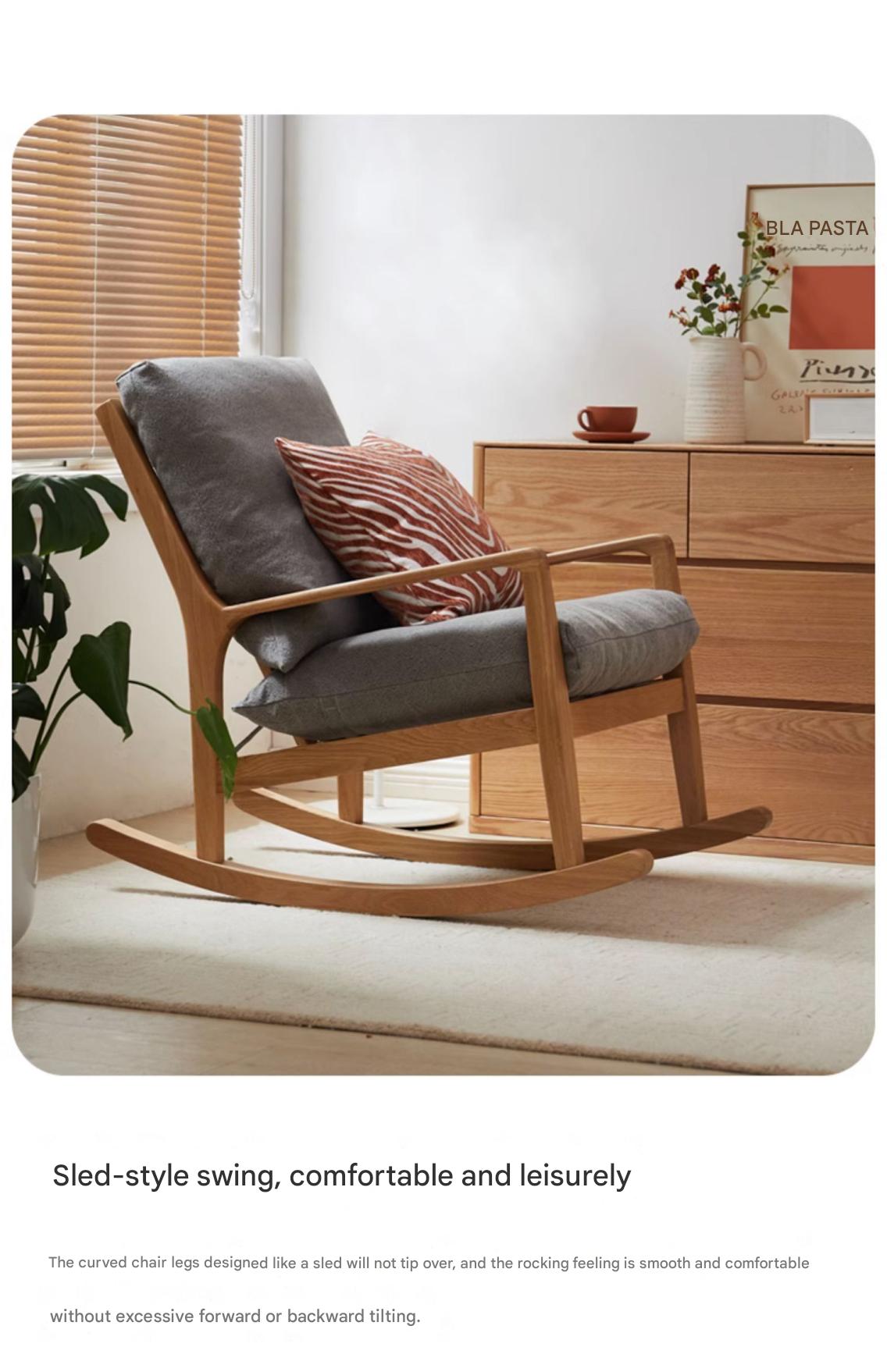 Solid Oak Wood Single Lazy Rocking Chair - Comfortable Recliner for Living Room, Bedroom, or Nursery - Perfect for Relaxing, Reading, and Napping