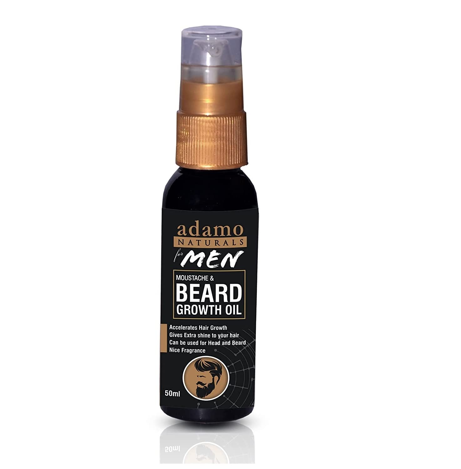 Adamo Naturals Beard Growth Oil & Hair Oil - 50ml | Natural Ingredients for Thicker, Fuller Beard & Hair | Perfect for Daily Grooming & Styling