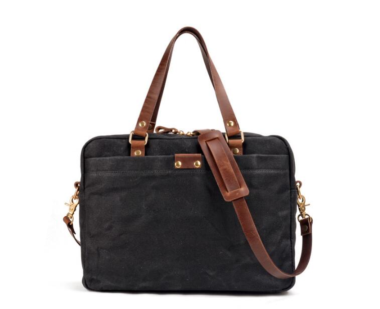 Stylish Grey Unisex Canvas & Leather Briefcase Bag for Work, Travel, and Business - Durable Laptop Messenger Bag for Men & Women