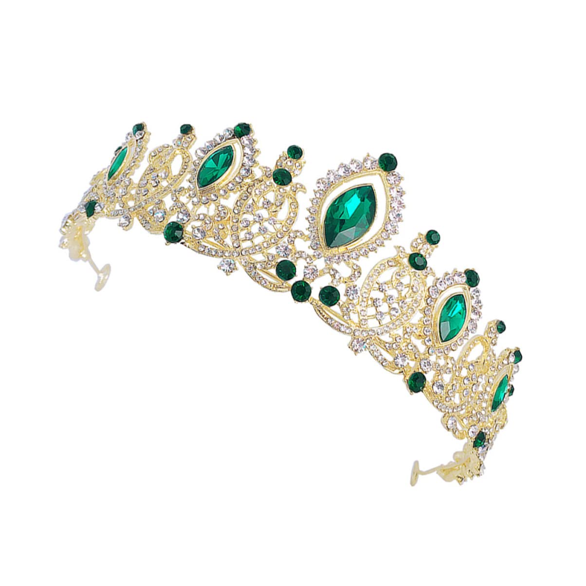 Sparkling Rhinestone Crown Headband Set of 2 - Vintage Baroque Crystal Tiara for Brides, Weddings & Special Events - Elegant Hair Accessories (Green, 16x16x6cm) - Perfect for Bridal Showers, Pageants, Prom & Photo Shoots