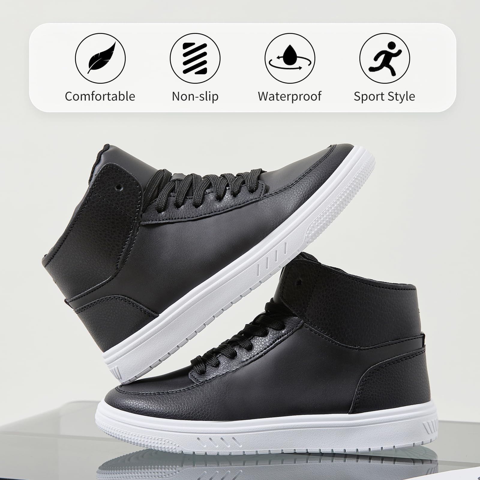 XRH Women's High Top Sneakers - PU Leather Running Shoes, Non-Slip Walking & Athletic Tennis Shoes for Women - Perfect for Gym, Workout, Casual Wear & Street Fashion