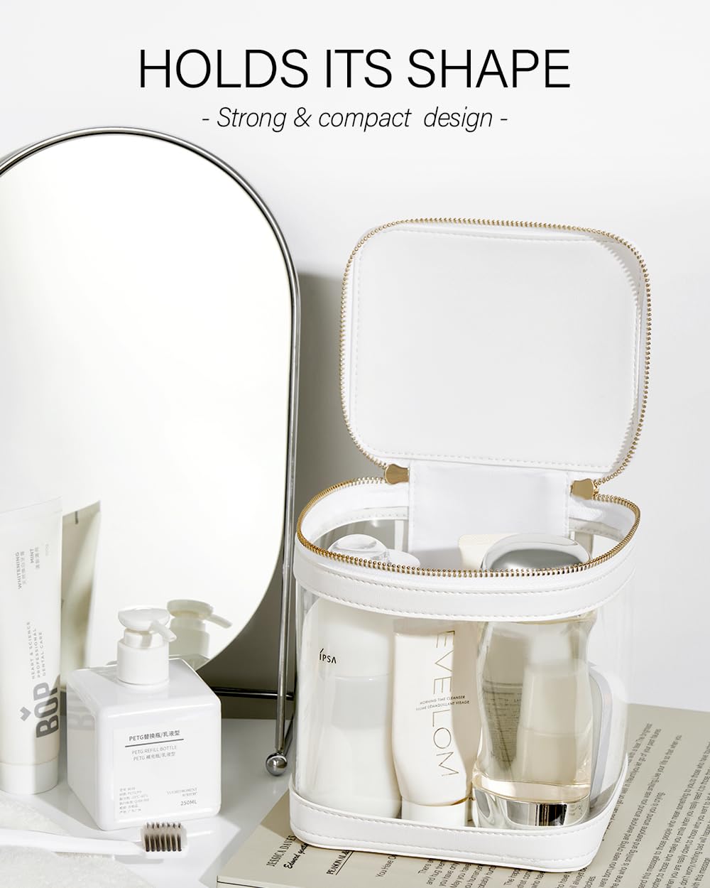 ROWNYEON Large Clear Travel Makeup Bag for Women - Transparent Cosmetic Bag with Handle, Waterproof Toiletry Organizer & Portable Makeup Case | Perfect for Travel, Gym, Beach & Daily Cosmetics Storage