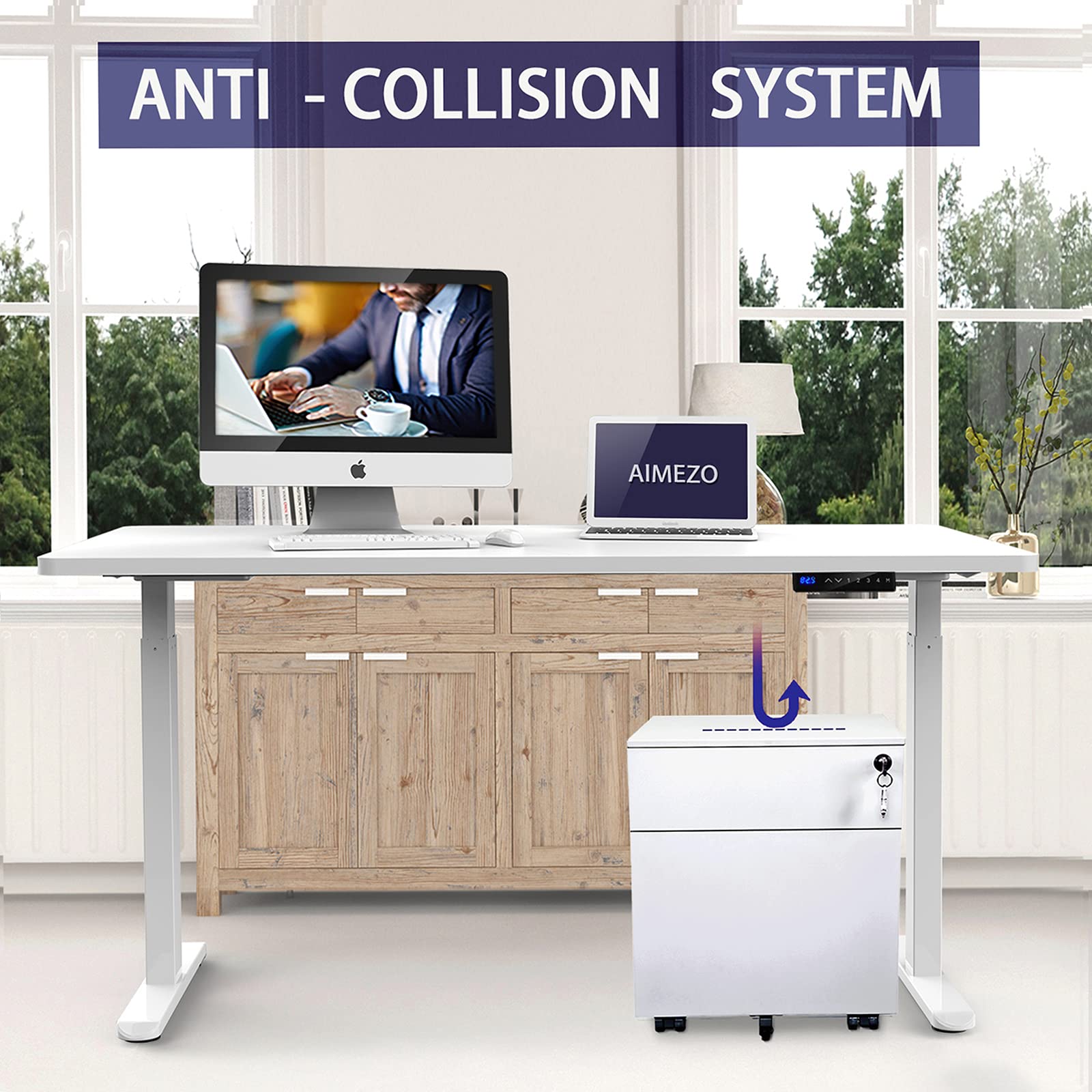 AIMEZO Dual Motor Electric Standing Desk Frame - Height Adjustable with 4 Memory Presets & USB Charging Port for Home Office (2-Tier Legs, White) | Perfect for Work from Home, Gaming Setup & Study Room Ergonomics