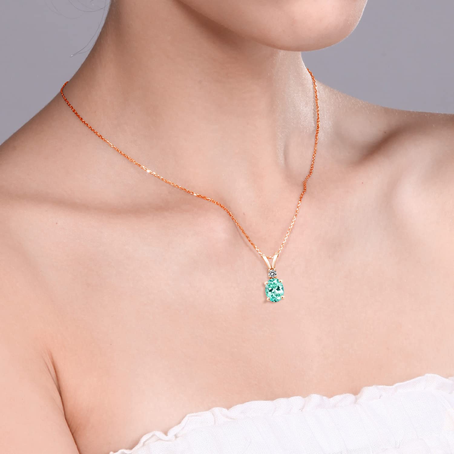 1.27 Ct Natural Blue Apatite & White Diamond Pendant Necklace - 18K Rose Gold Plated Sterling Silver with Chain - Elegant Jewelry Gift for Women, Perfect for Weddings & Special Occasions