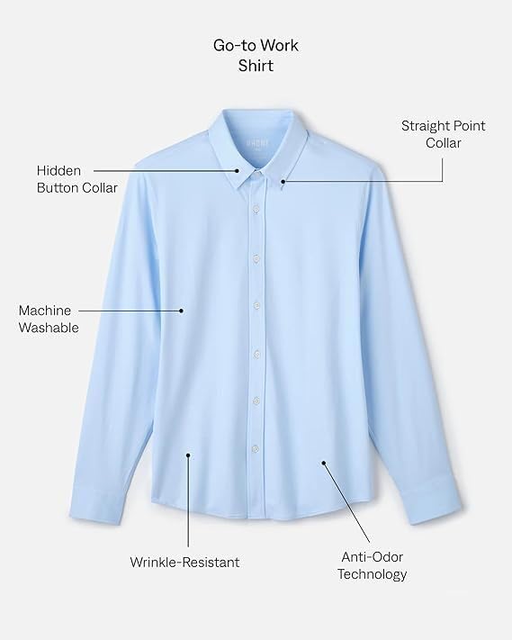Rhone Men's Commuter Performance Dress Shirt - Wrinkle Resistant Slim Fit Button Down Shirt for Business & Travel - Machine Washable Office & Casual Wear