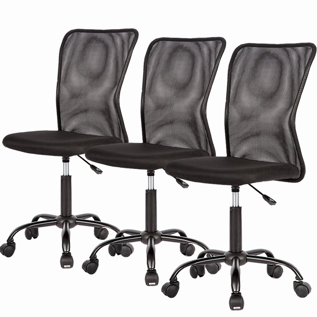 Ergonomic Office Chair Set of 3 - Adjustable Lumbar Support Swivel Rolling Mesh Computer Desk Chairs for Adults, Mid Back Executive Chairs with Breathable Mesh Back (Black) - Perfect for Home Office, Gaming Setup & Workspace Comfort