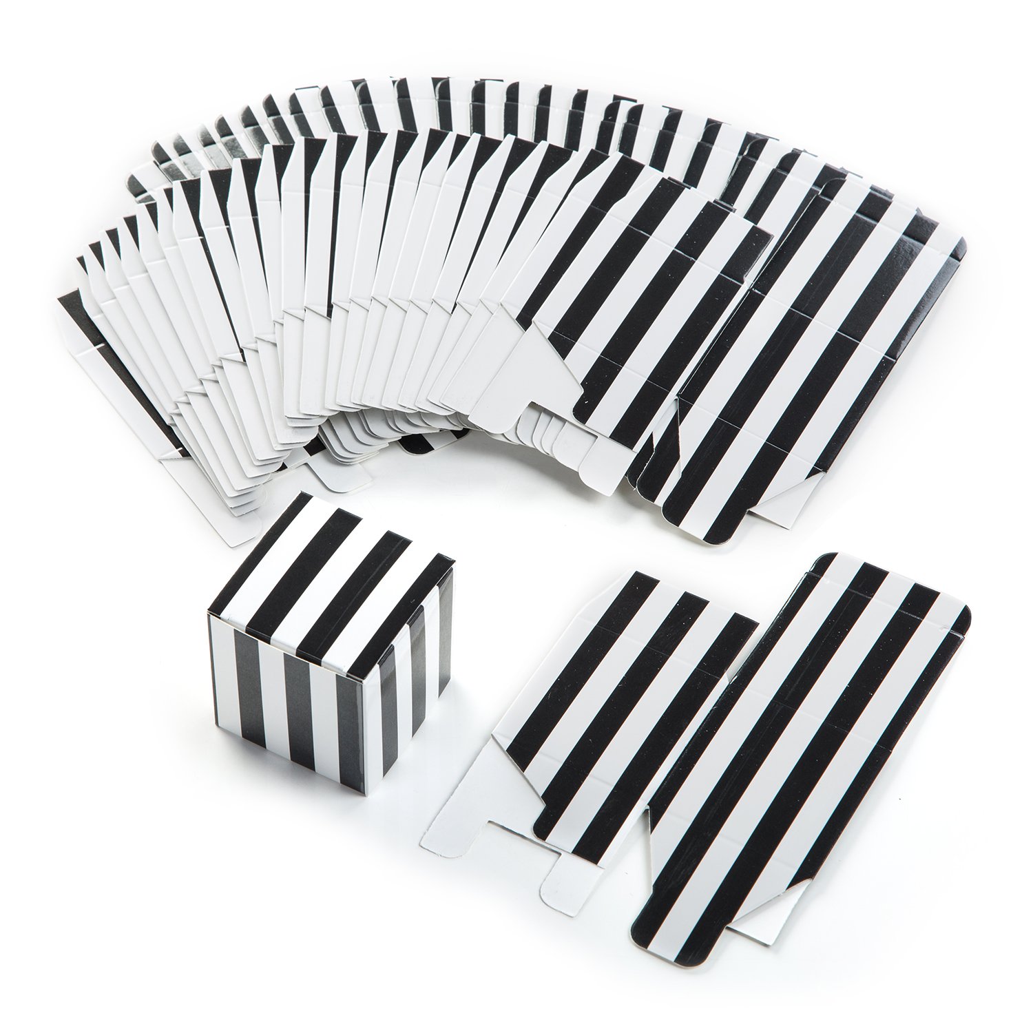 AWELL 2x2x2 Inch Small Candy Box Bulk - Black & White Striped Party Favors (Pack of 50) - Perfect for Birthday Parties, Wedding Favors, Baby Showers & Holiday Treats