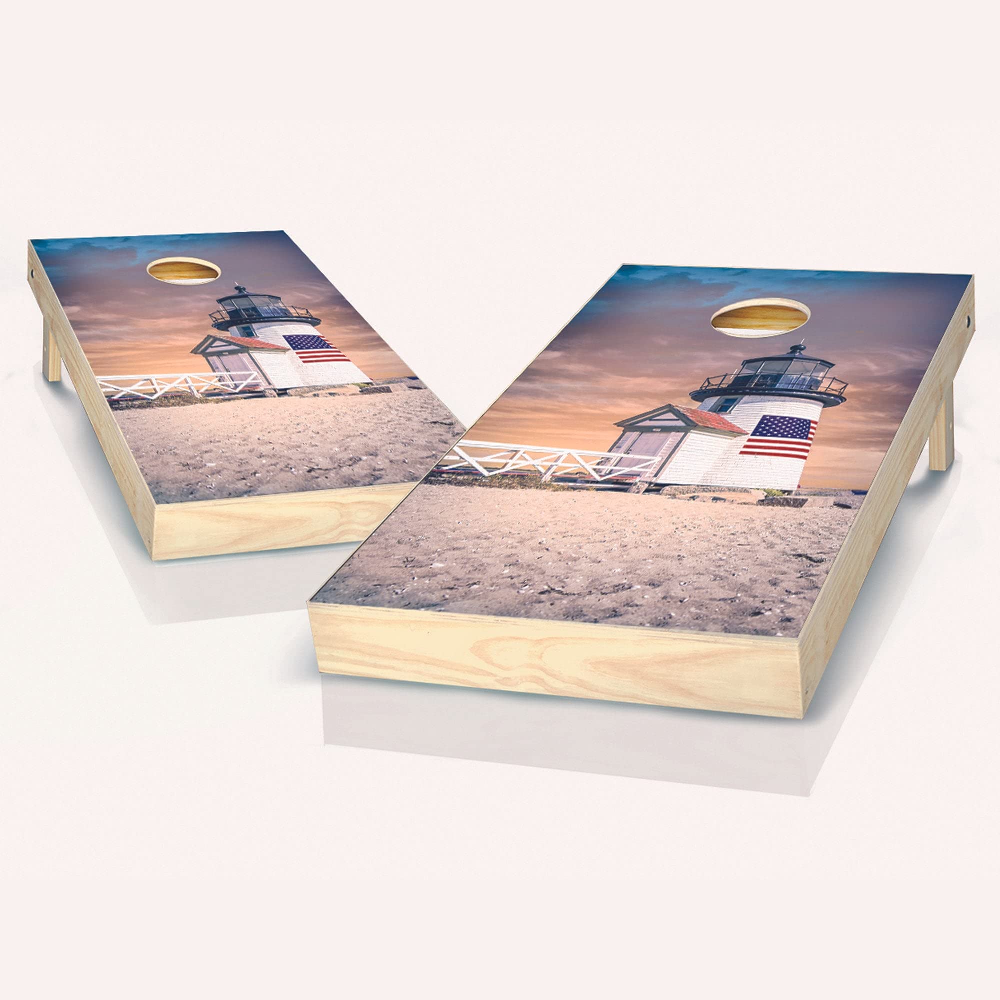 Skip's Garage Nantucket Lighthouse Cornhole Game Set - 2 Premium Cornhole Boards & 8 Bean Bags with Accessories - Outdoor Lawn Games for Backyard, Beach, Tailgating & Parties