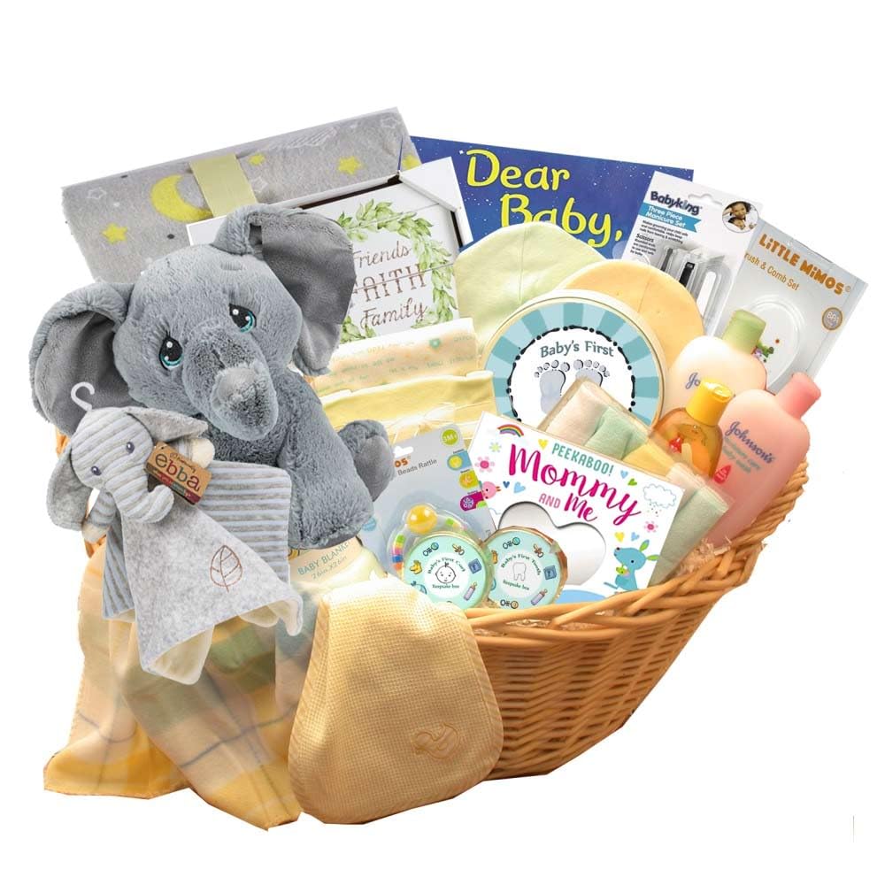 Premium Yellow Welcome Baby Gift Basket - Gender Neutral Newborn Present for Baby Showers, Birthdays & Special Occasions