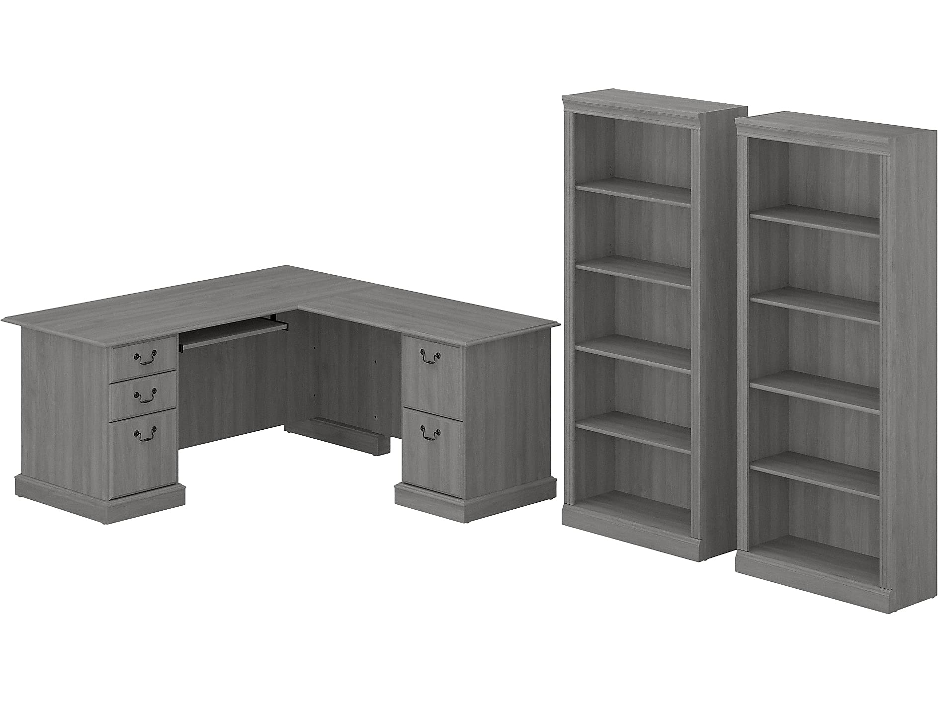 Bush Furniture Saratoga L-Shaped Computer Desk with Bookcase - Modern Gray Home Office Desk for Small Spaces, Gaming & Study Workstation