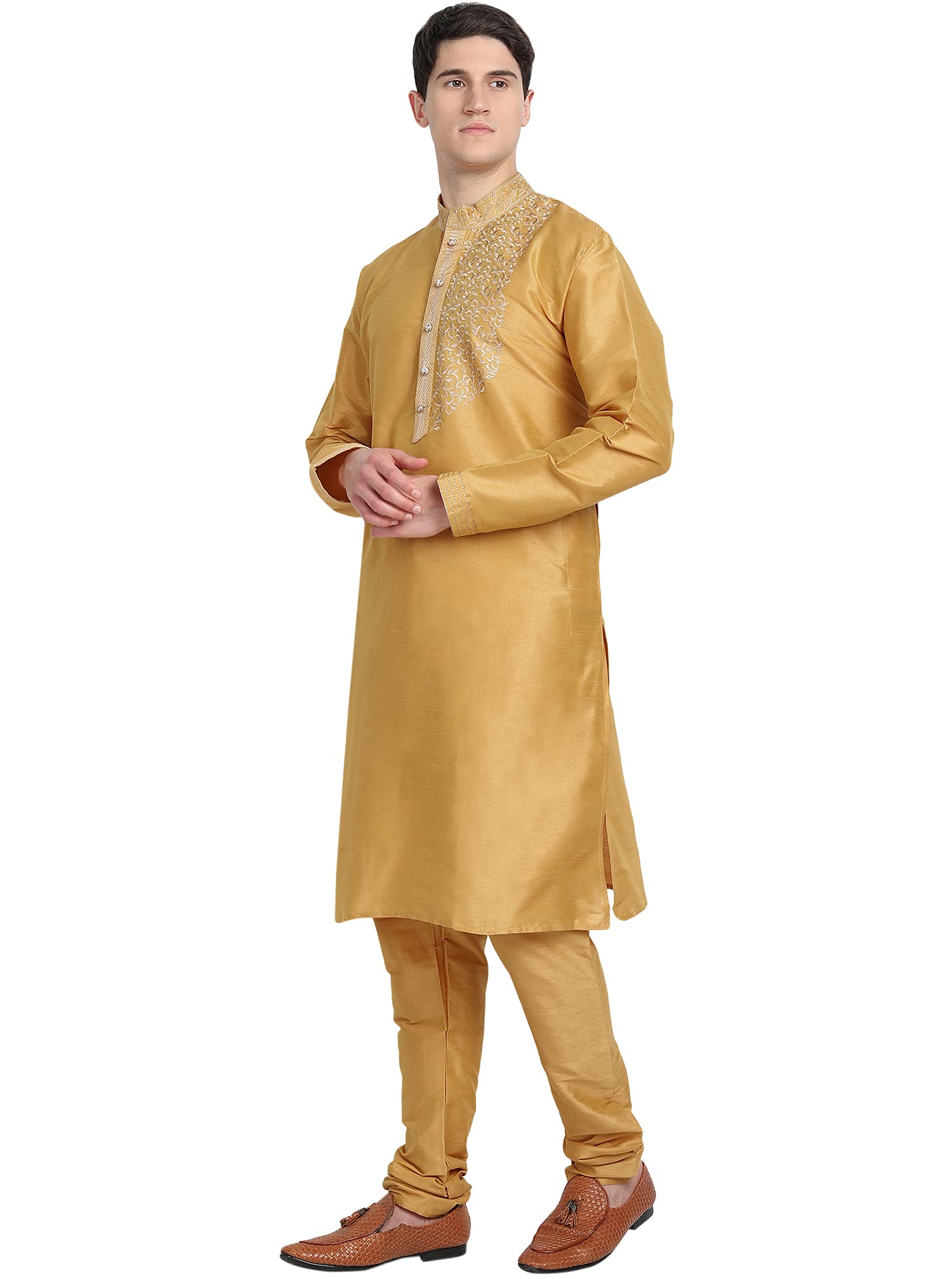 SKAVIJ Men's Kurta Pajama Set - Embroidered Art Silk Traditional Indian Outfit for Wedding & Festivals (Regular Fit) | Comfortable Ethnic Wear for Diwali, Eid & Special Occasions