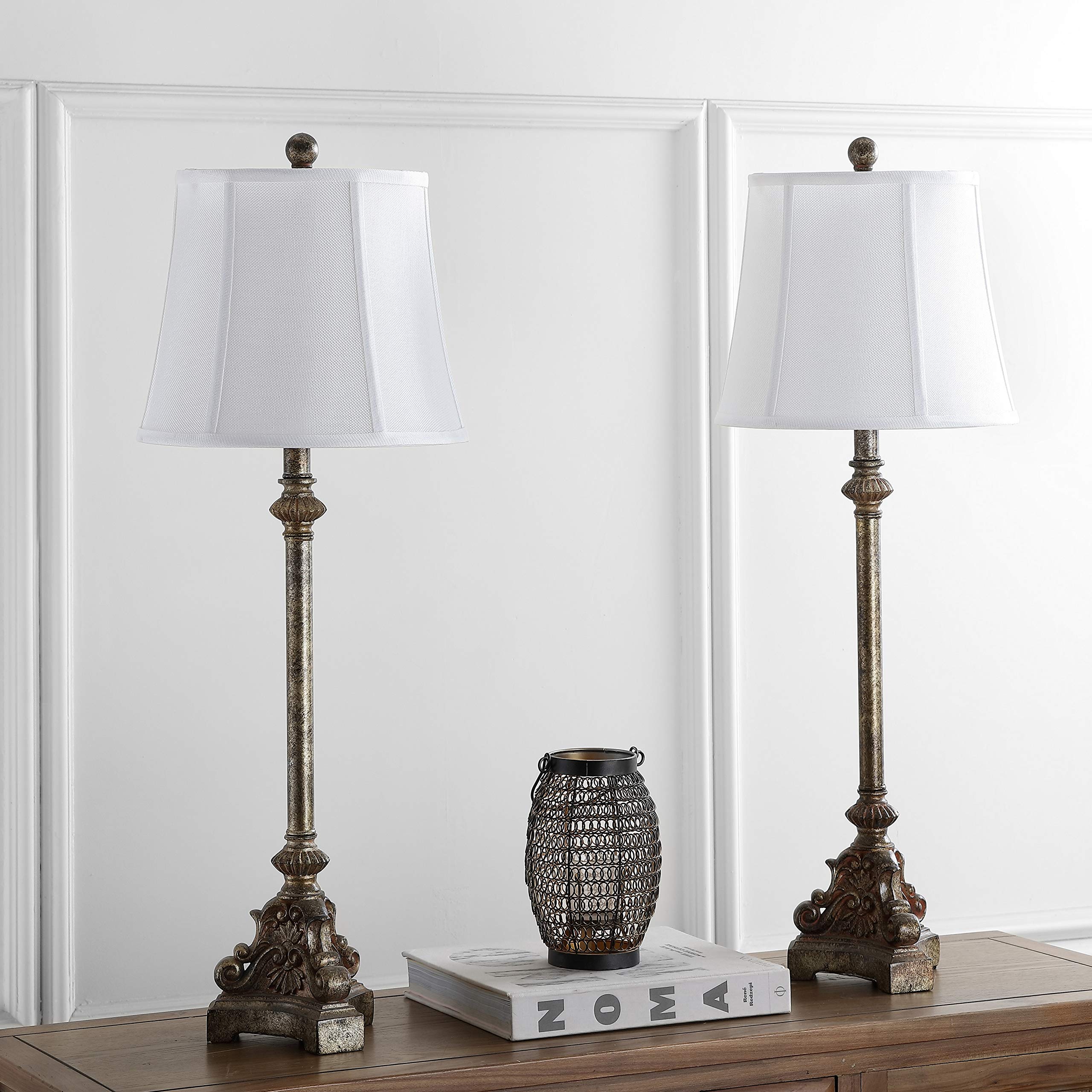 SAFAVIEH Rimini 34-inch Traditional Rustic Farmhouse Table Lamp Set of 2 with LED Bulbs - Antique Silver Finish for Bedroom, Living Room, Home Office & Nightstand Lighting Decor