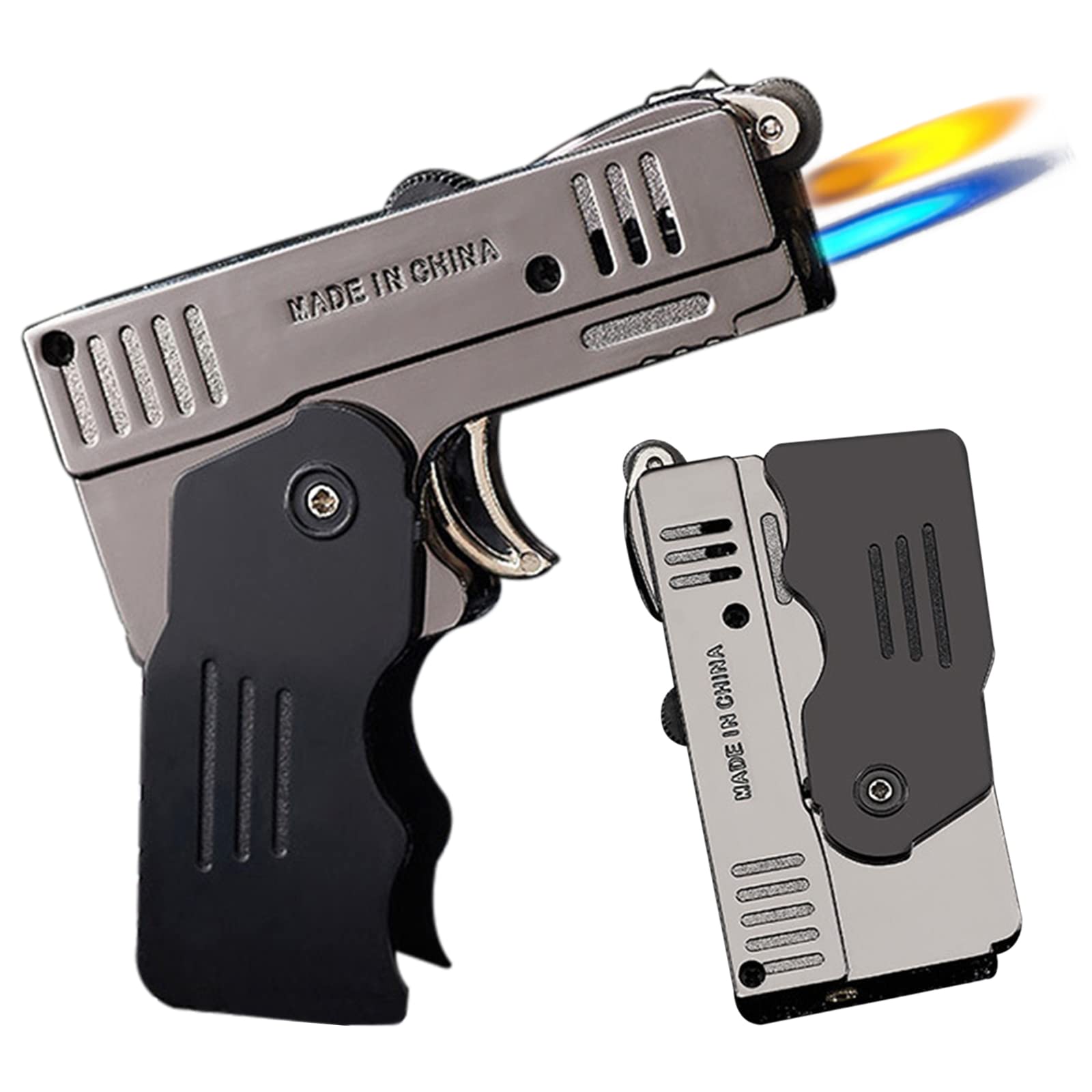 Premium Torch Lighter with Adjustable Dual Flame - Jet & Soft Flame | Refillable Butane Lighter with Safety Lock | Windproof, Foldable & Ergonomic Design for Outdoor Use (Black) - Perfect for Camping, BBQ, Candle Lighting & DIY Projects